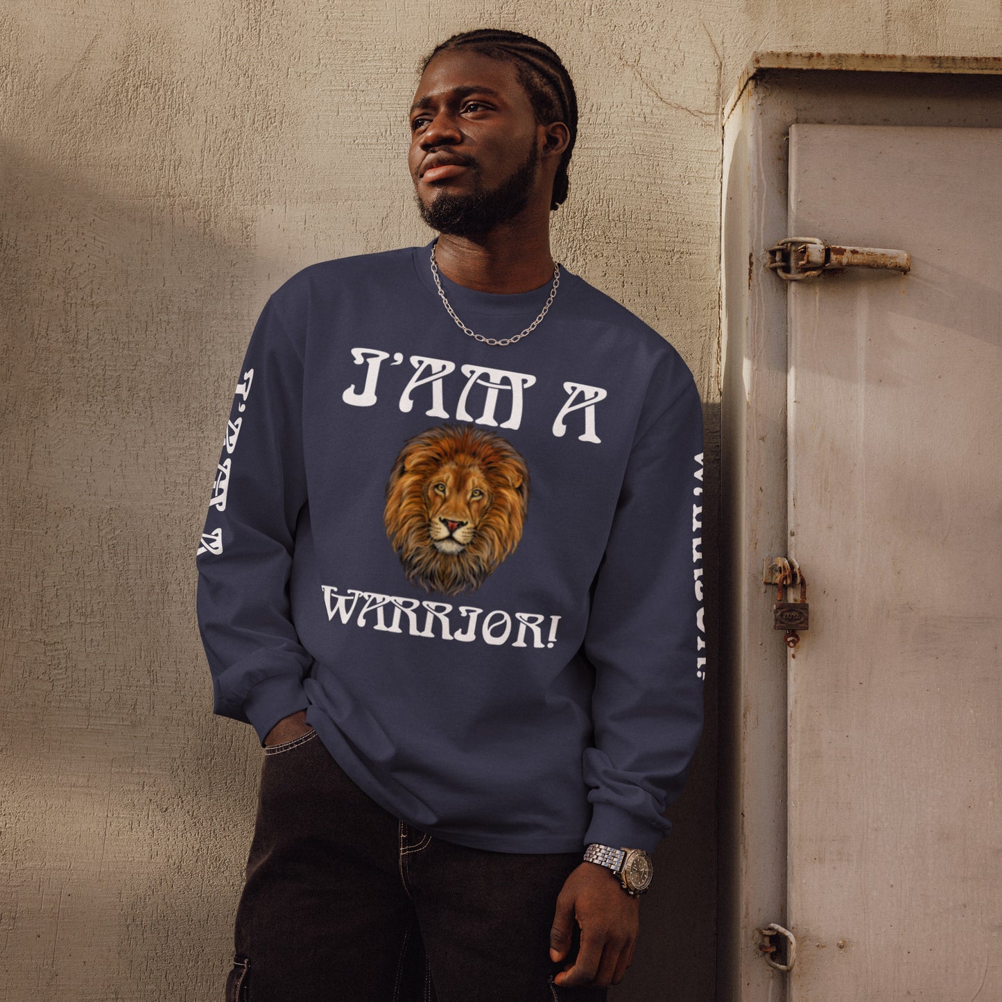 “I’AM A WARRIOR!” Premium Heavyweight Long Sleeve Shirt W/White Font