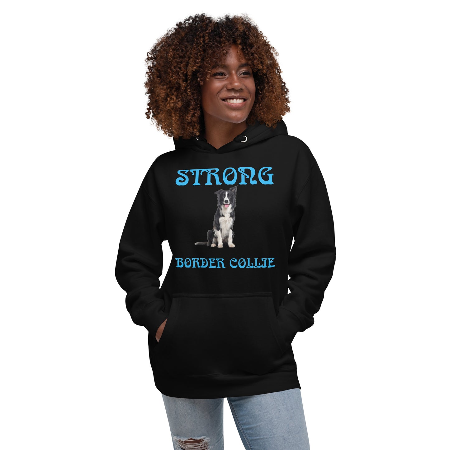 “STRONG BORDER COLLIE”Unisex Hoodie W/SkyBlue Font