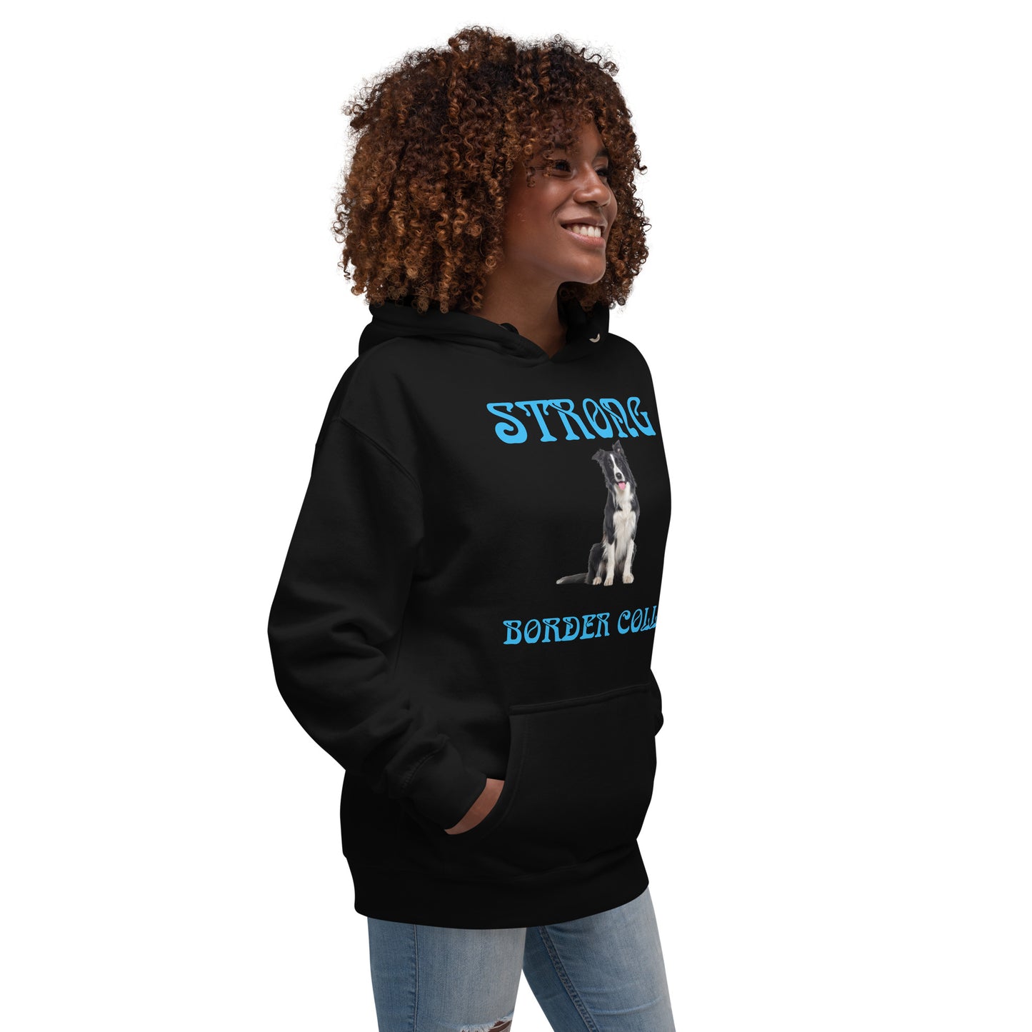 “STRONG BORDER COLLIE”Unisex Hoodie W/SkyBlue Font