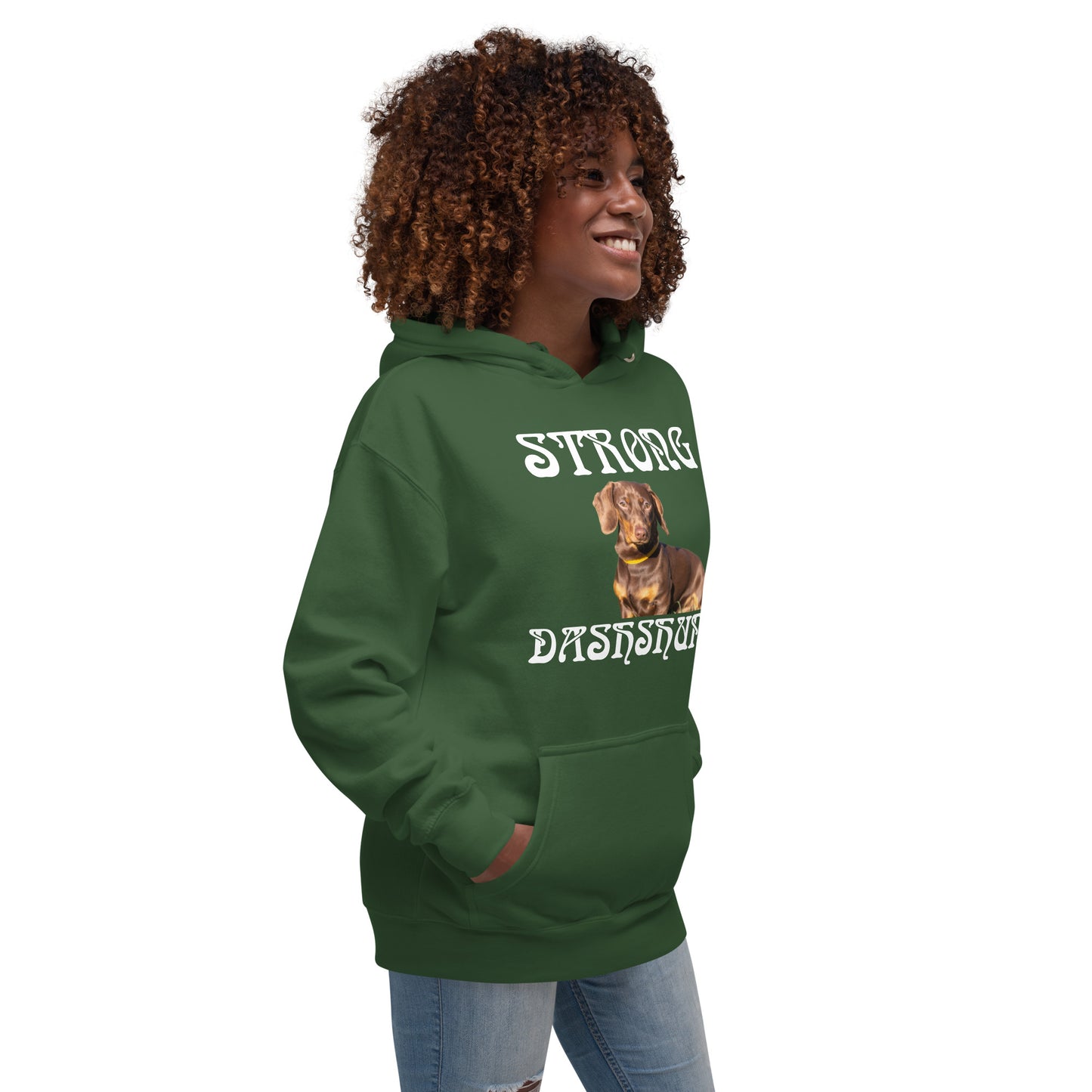 “STRONG DASHSHUND”Unisex Hoodie W/White Font