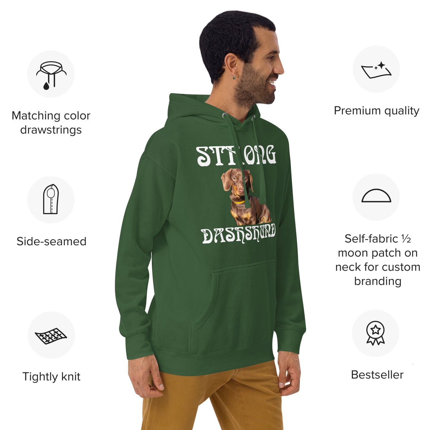 “STRONG DASHSHUND”Unisex Hoodie W/White Font