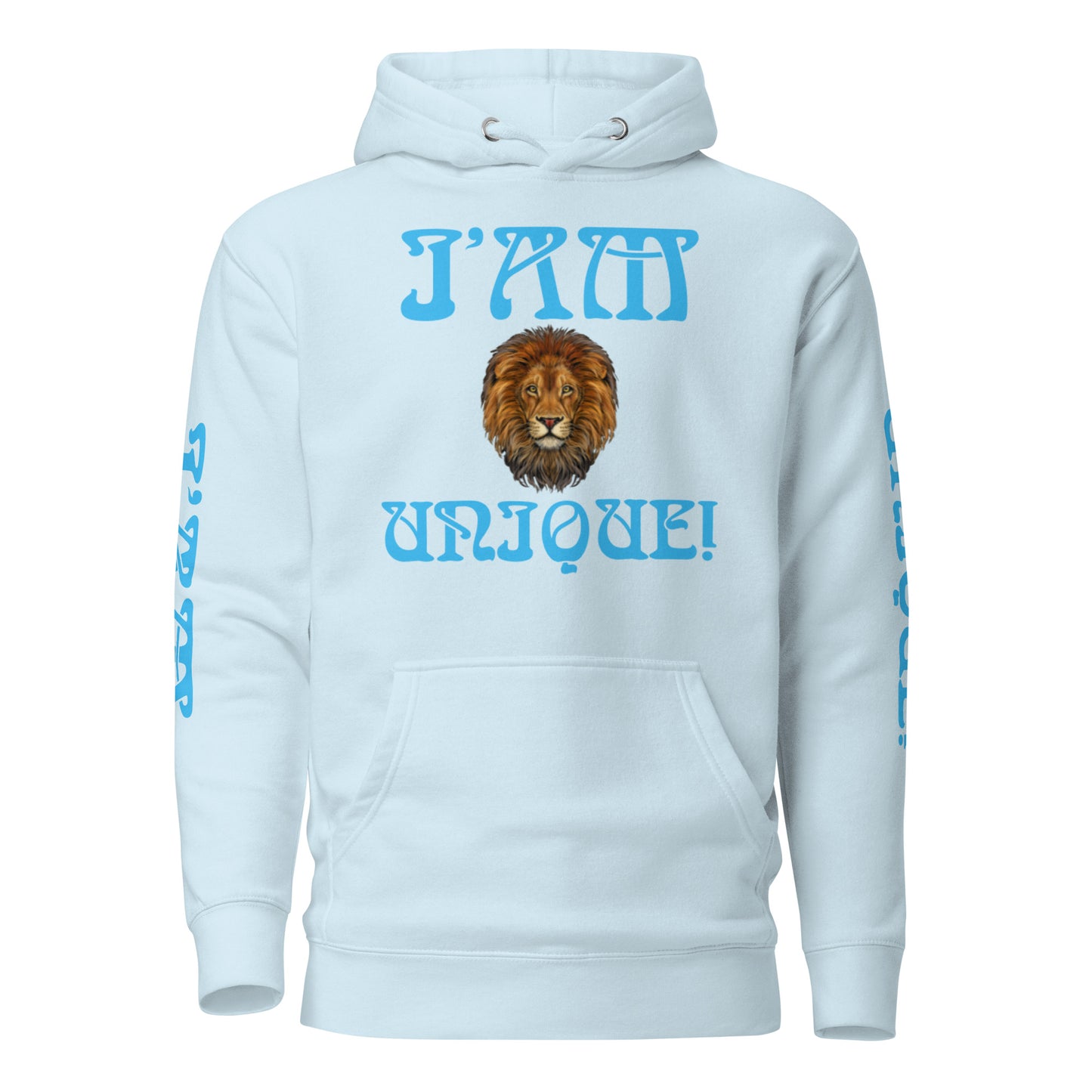 “I’AM UNIQUE!”Unisex Hoodie W/SkyBlue Font