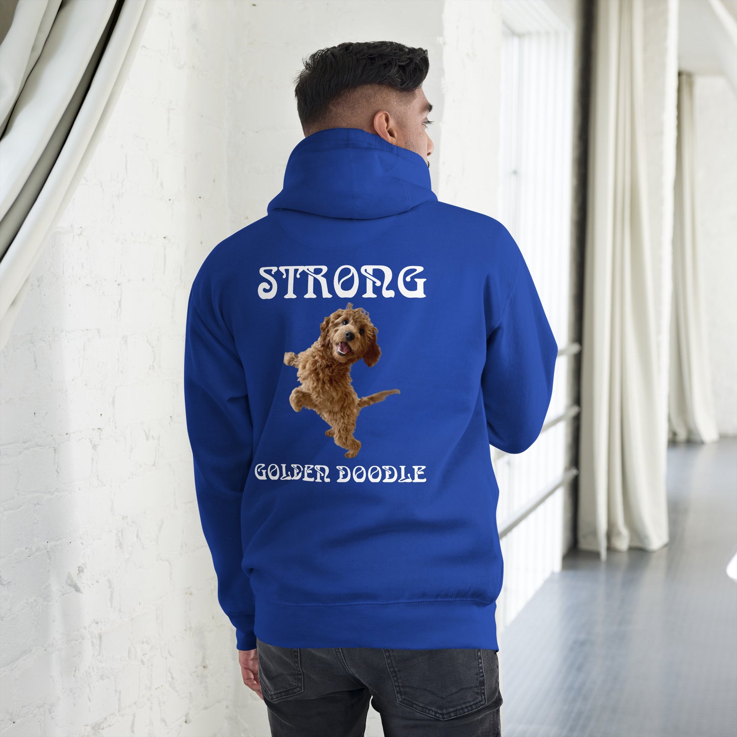 “STRONG GOLDEN DOODLE”Unisex Hoodie W/White Font