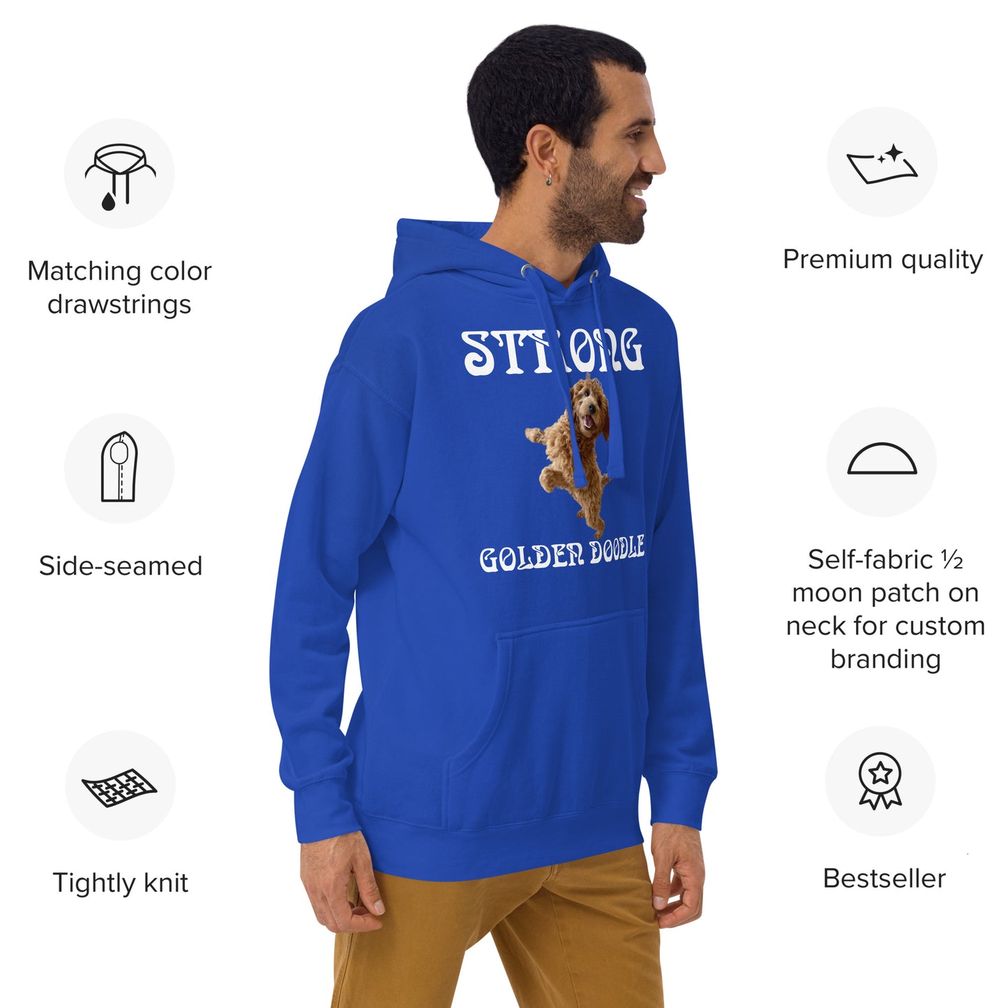 “STRONG GOLDEN DOODLE”Unisex Hoodie W/White Font