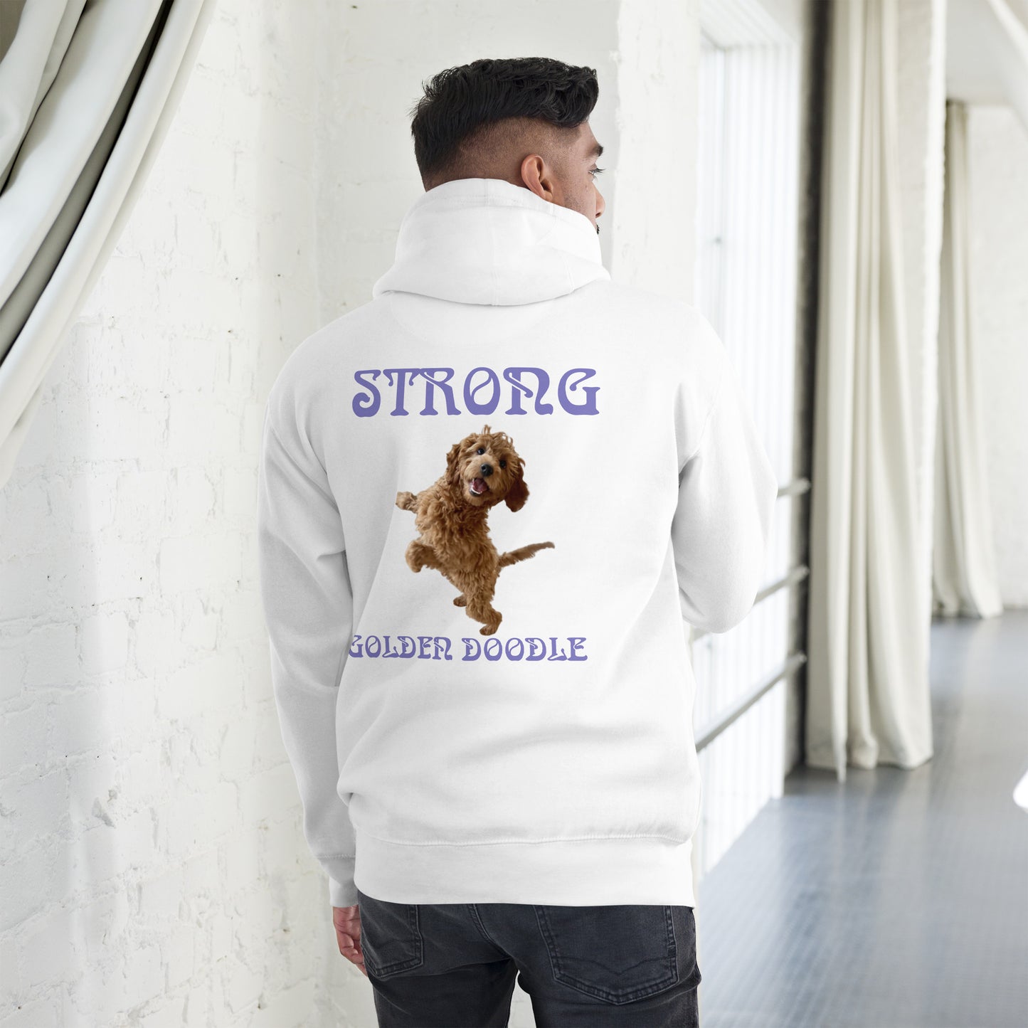 “STRONG GOLDEN DOODLE”Unisex Hoodie W/Purple Font