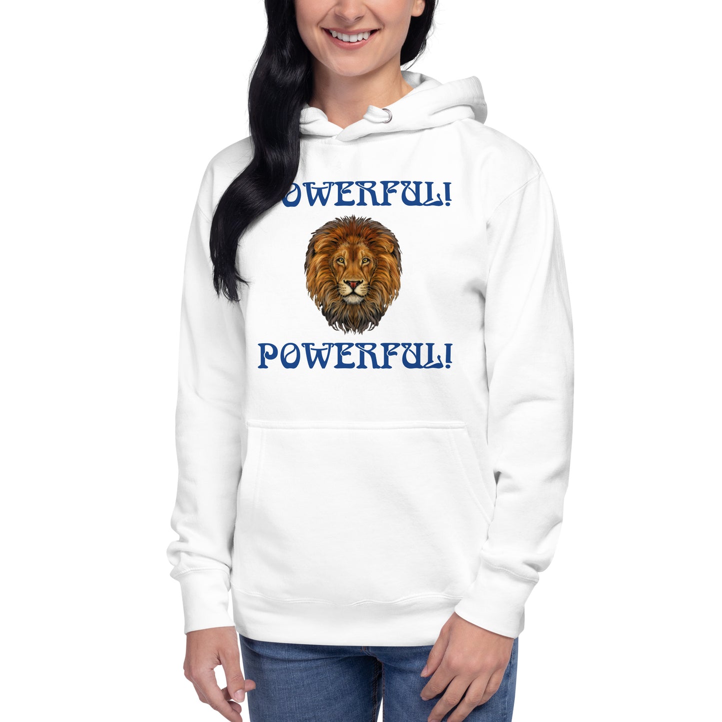 “POWERFUL”Unisex Hoodie W/Blue Font