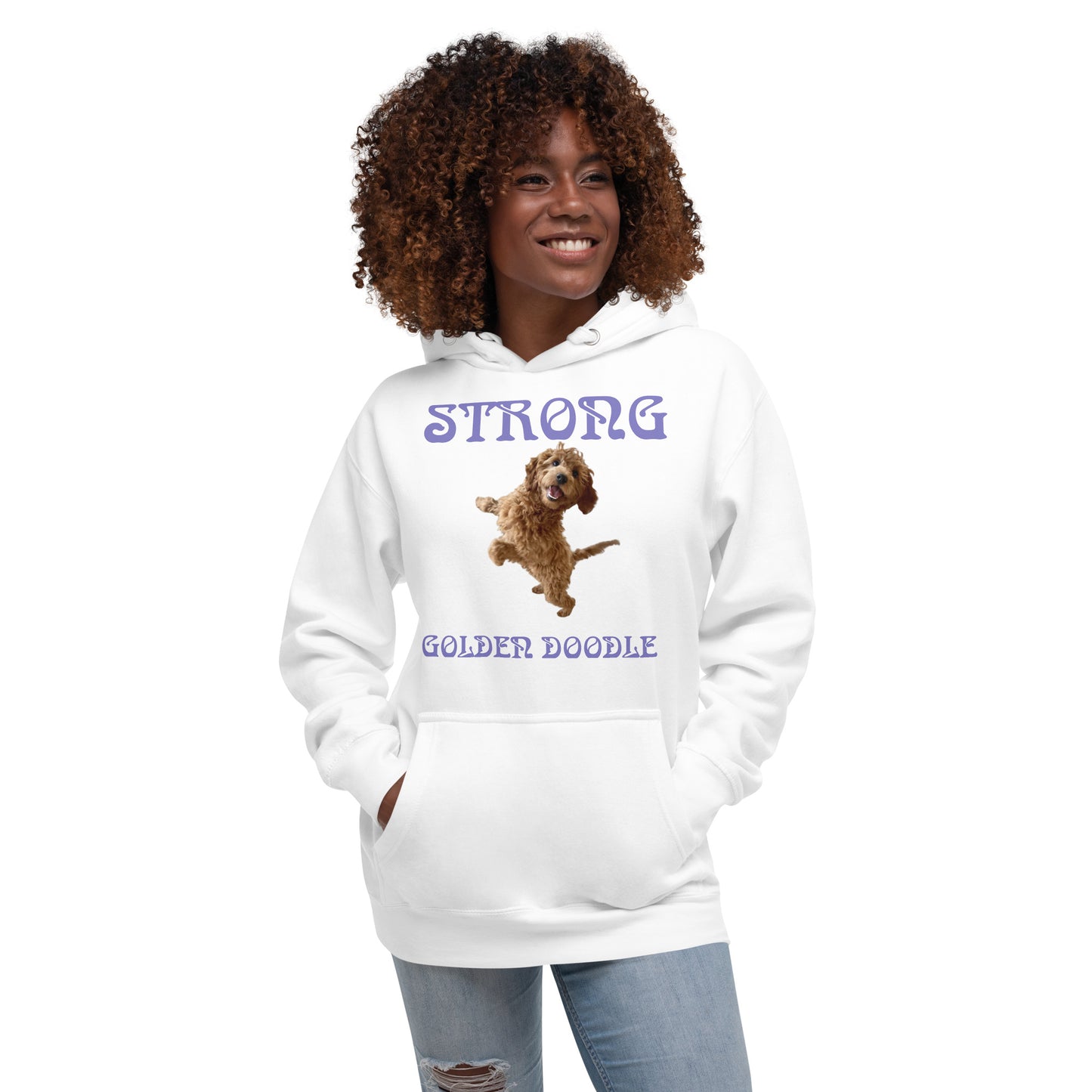 “STRONG GOLDEN DOODLE”Unisex Hoodie W/Purple Font