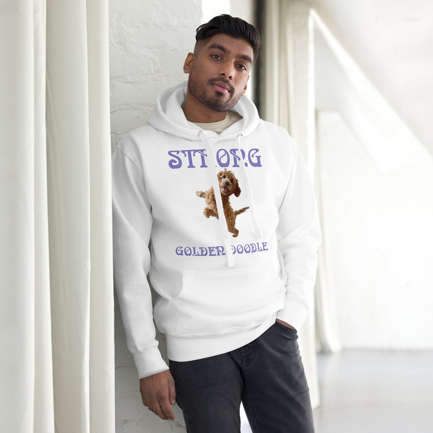 “STRONG GOLDEN DOODLE”Unisex Hoodie W/Purple Font