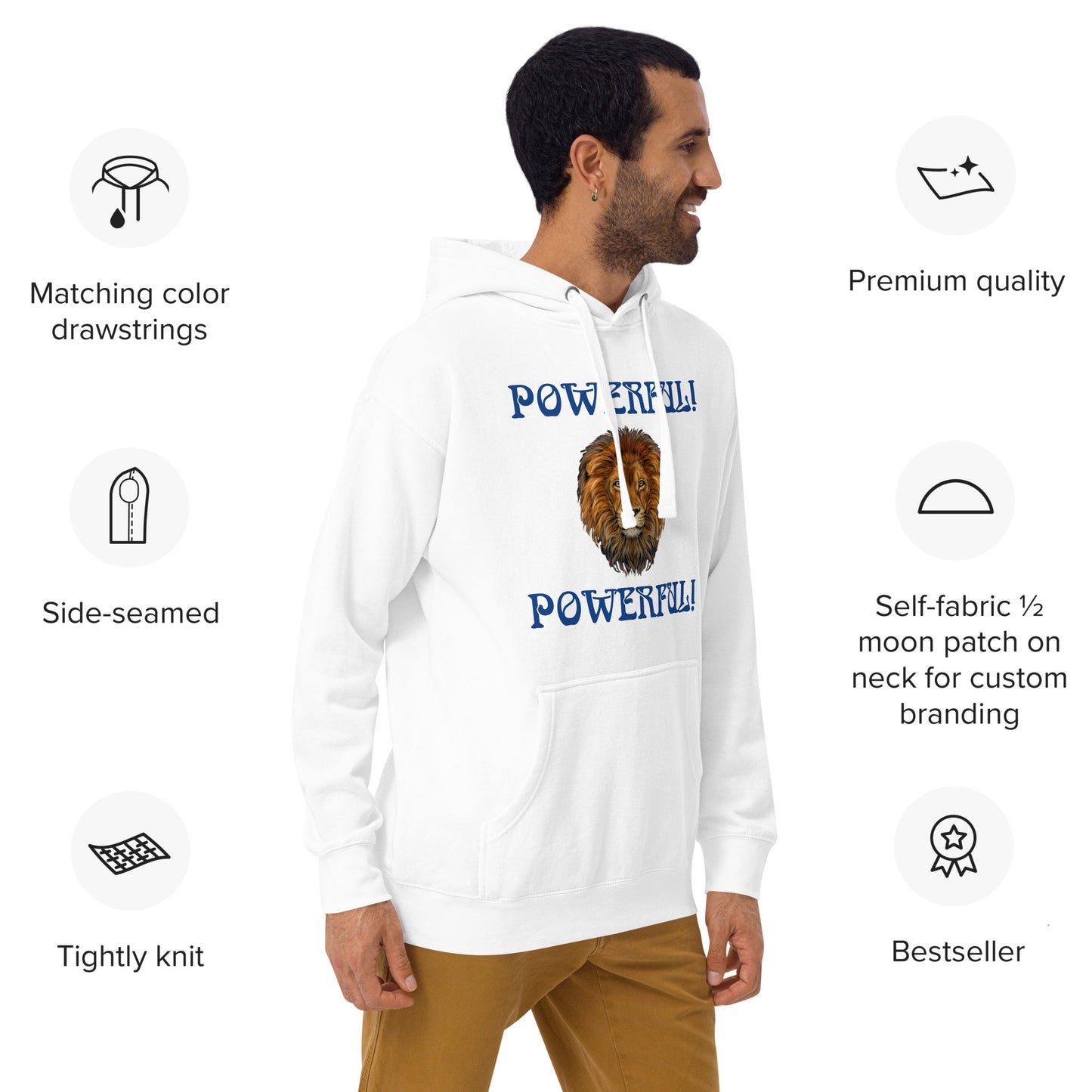 “POWERFUL”Unisex Hoodie W/Blue Font