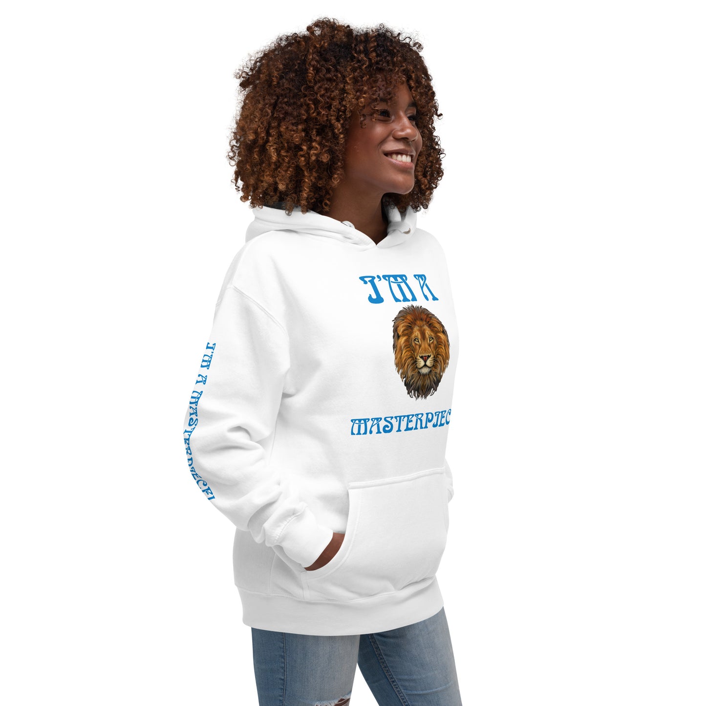 “I”AM A MASTERPIECE!"Unisex Hoodie W/SkyBlue Font