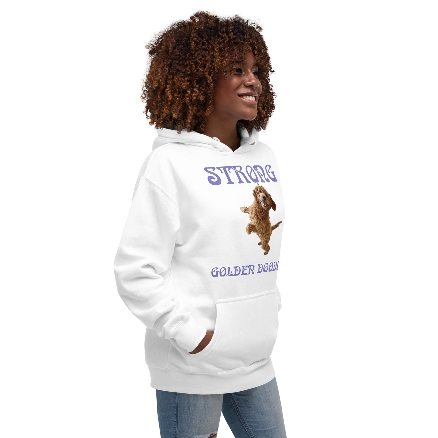 “STRONG GOLDEN DOODLE”Unisex Hoodie W/Purple Font