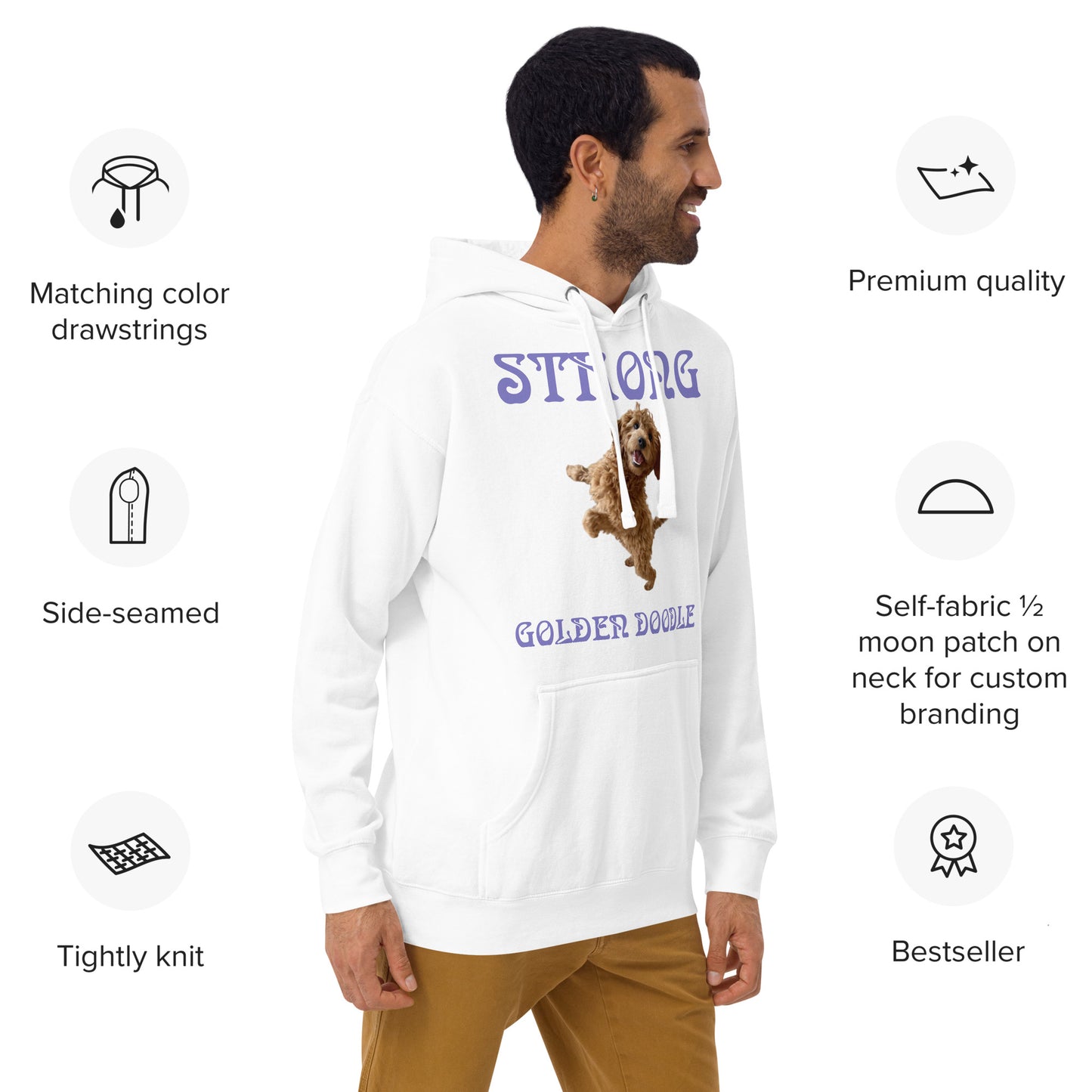 “STRONG GOLDEN DOODLE”Unisex Hoodie W/Purple Font