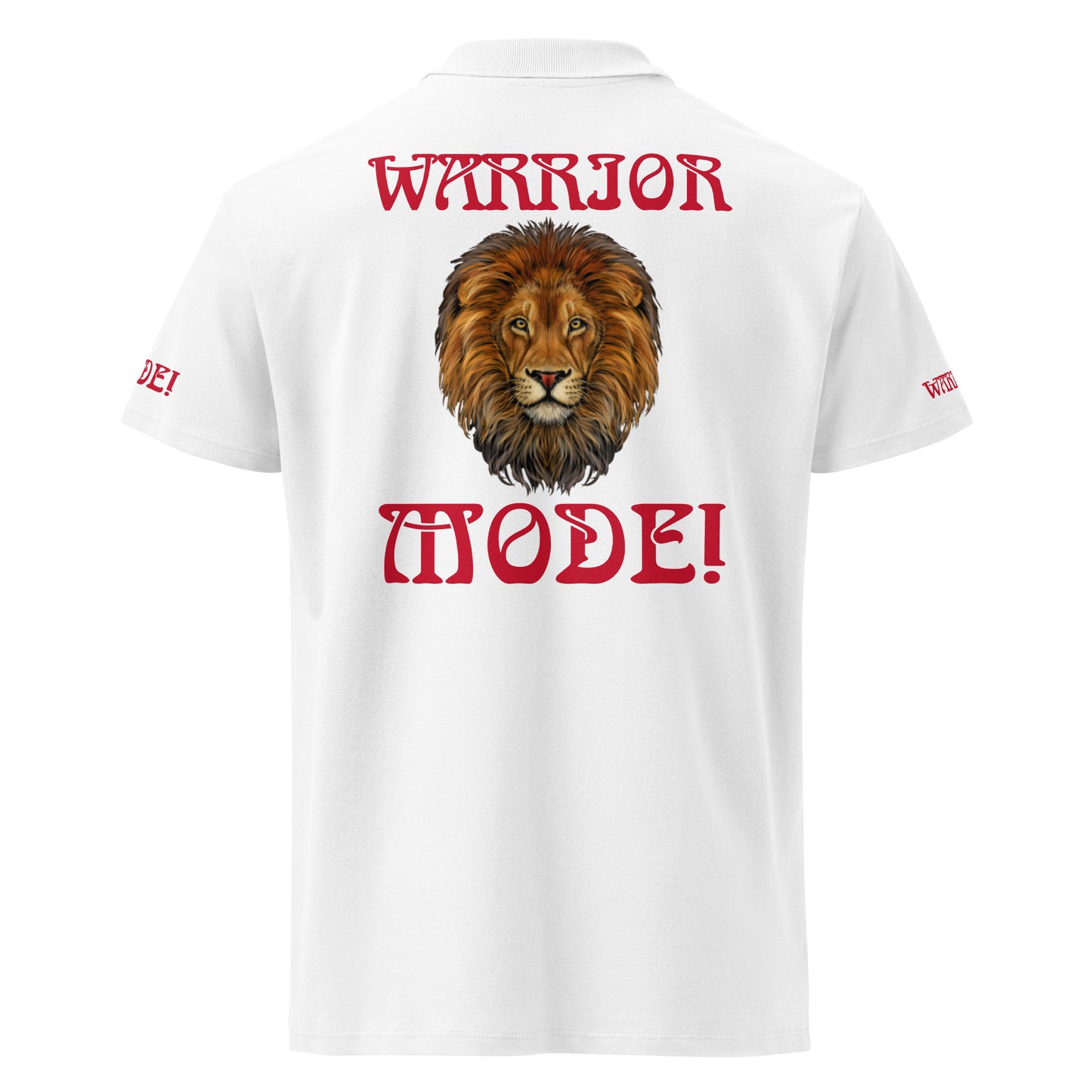 “WARRIOR MODE!”UNISEX Premium Pique Polo Shirt W/Red Font