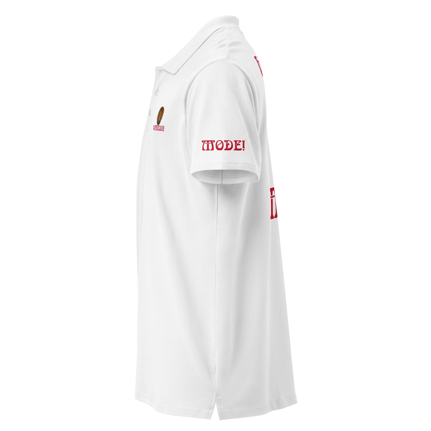“WARRIOR MODE!”UNISEX Premium Pique Polo Shirt W/Red Font