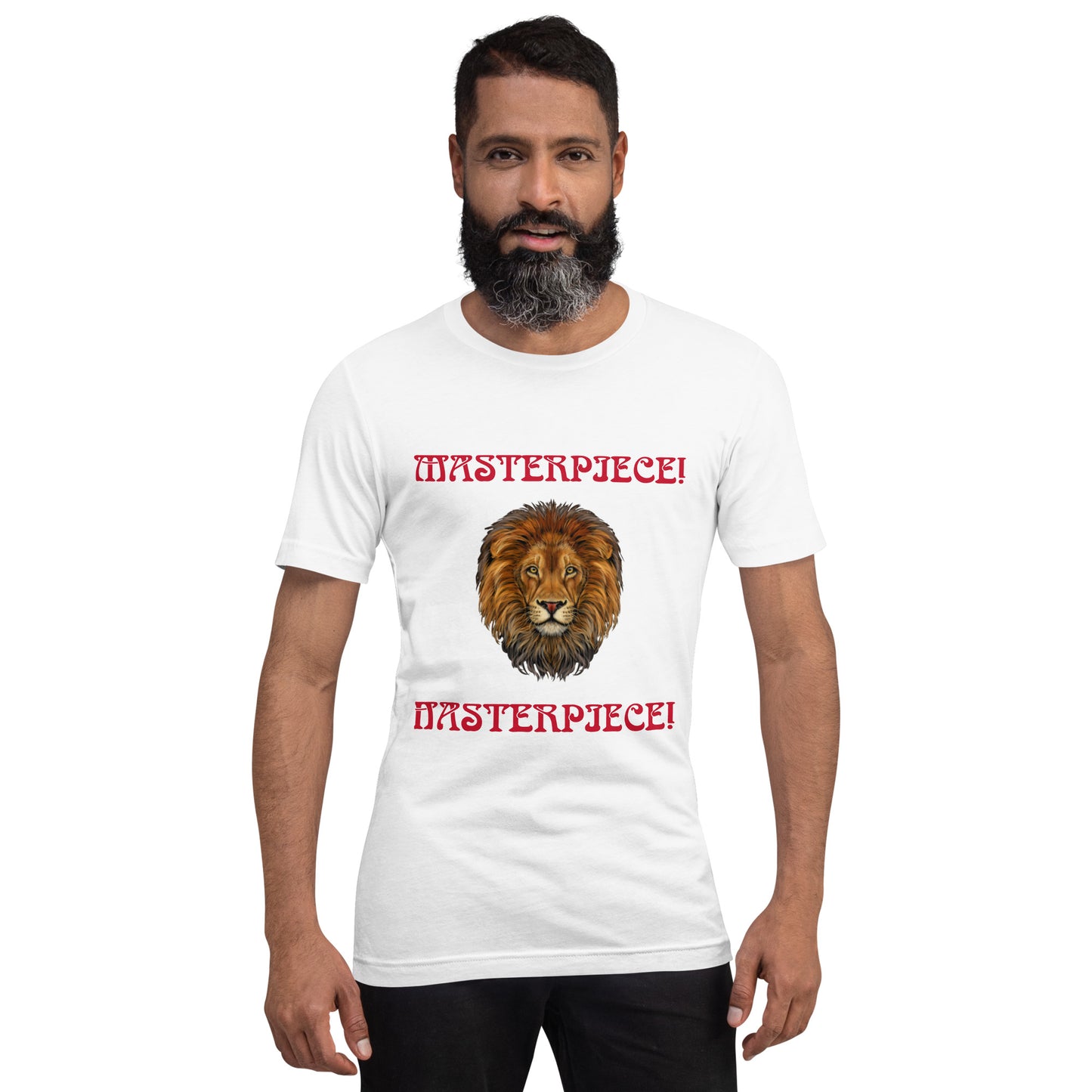 “MASTERPIECE!”Unisex T-Shirt W/Back Arch Red Font