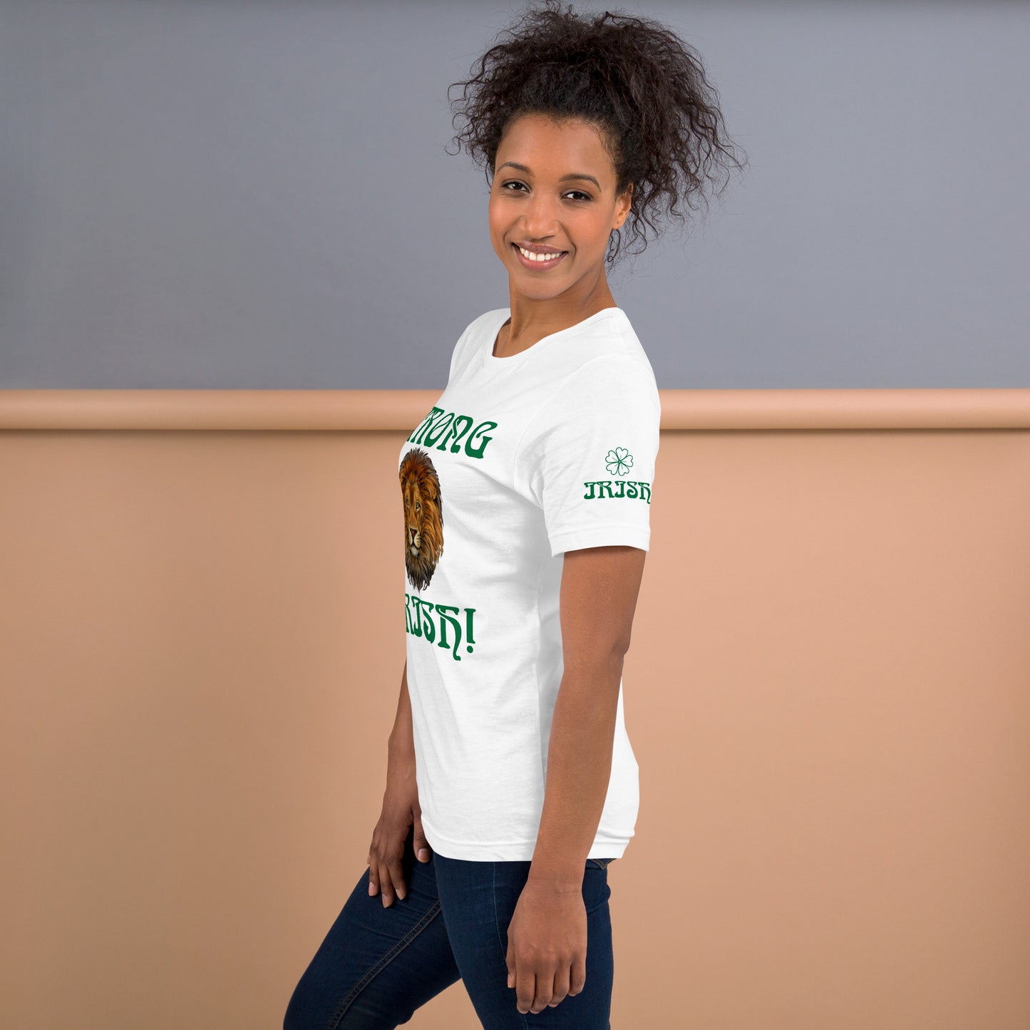“STRONG,IRISH”White Unisex T-Shirt W/Green Font