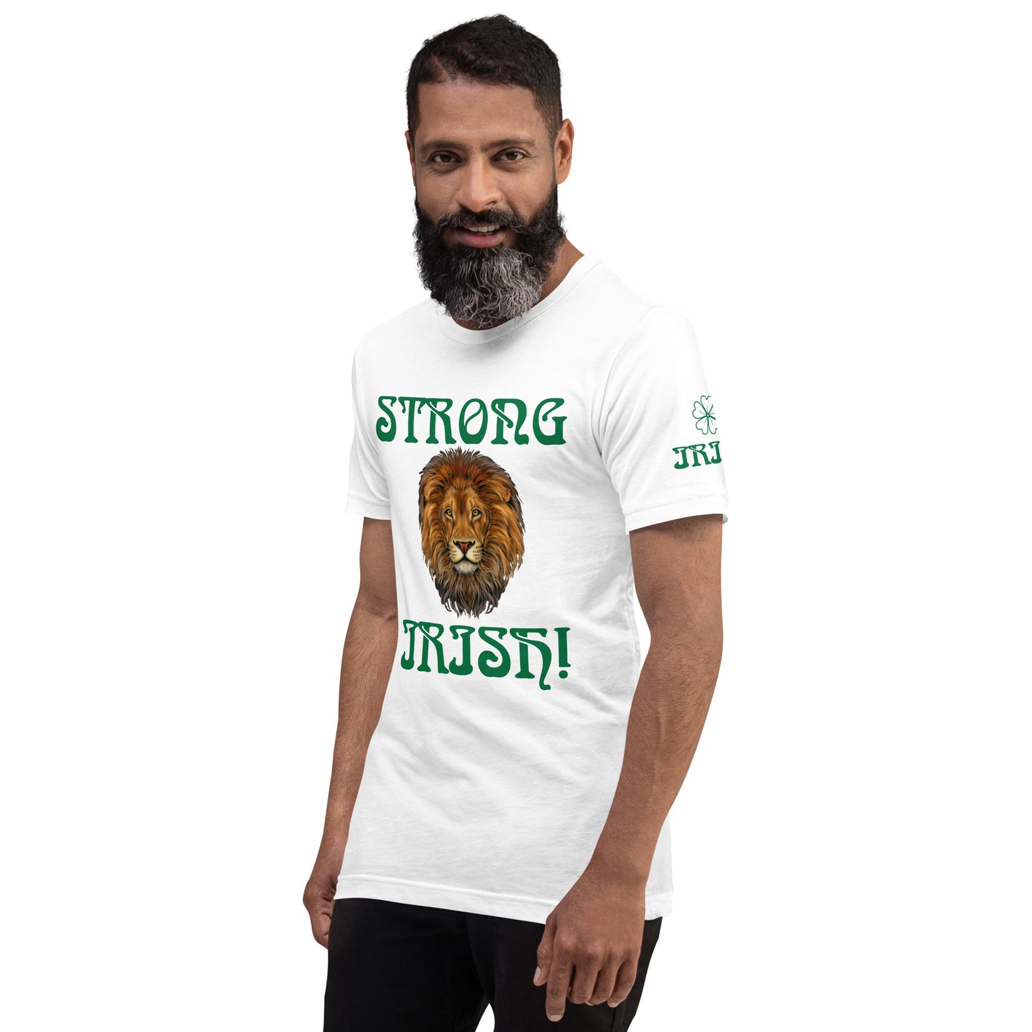 “STRONG,IRISH”White Unisex T-Shirt W/Green Font