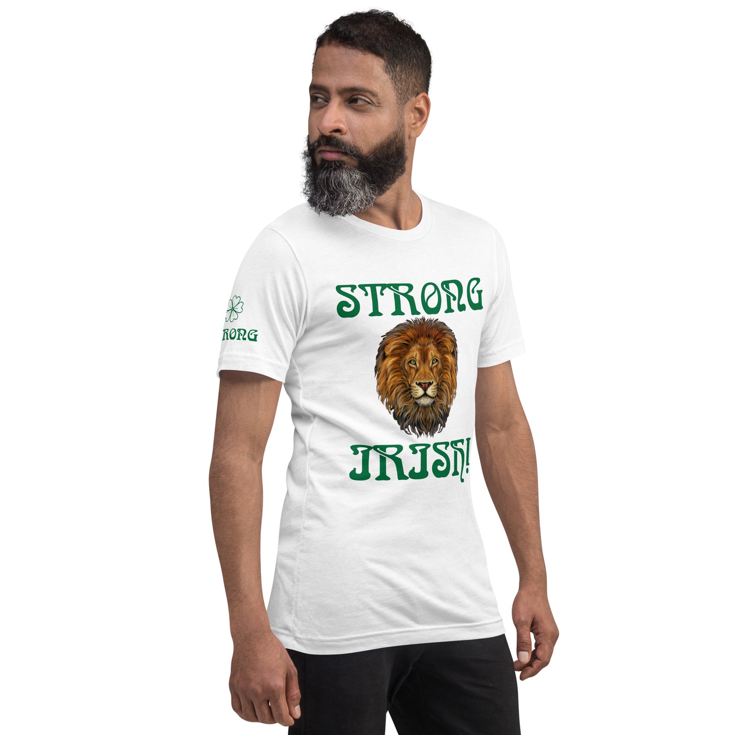 “STRONG,IRISH”White Unisex T-Shirt W/Green Font