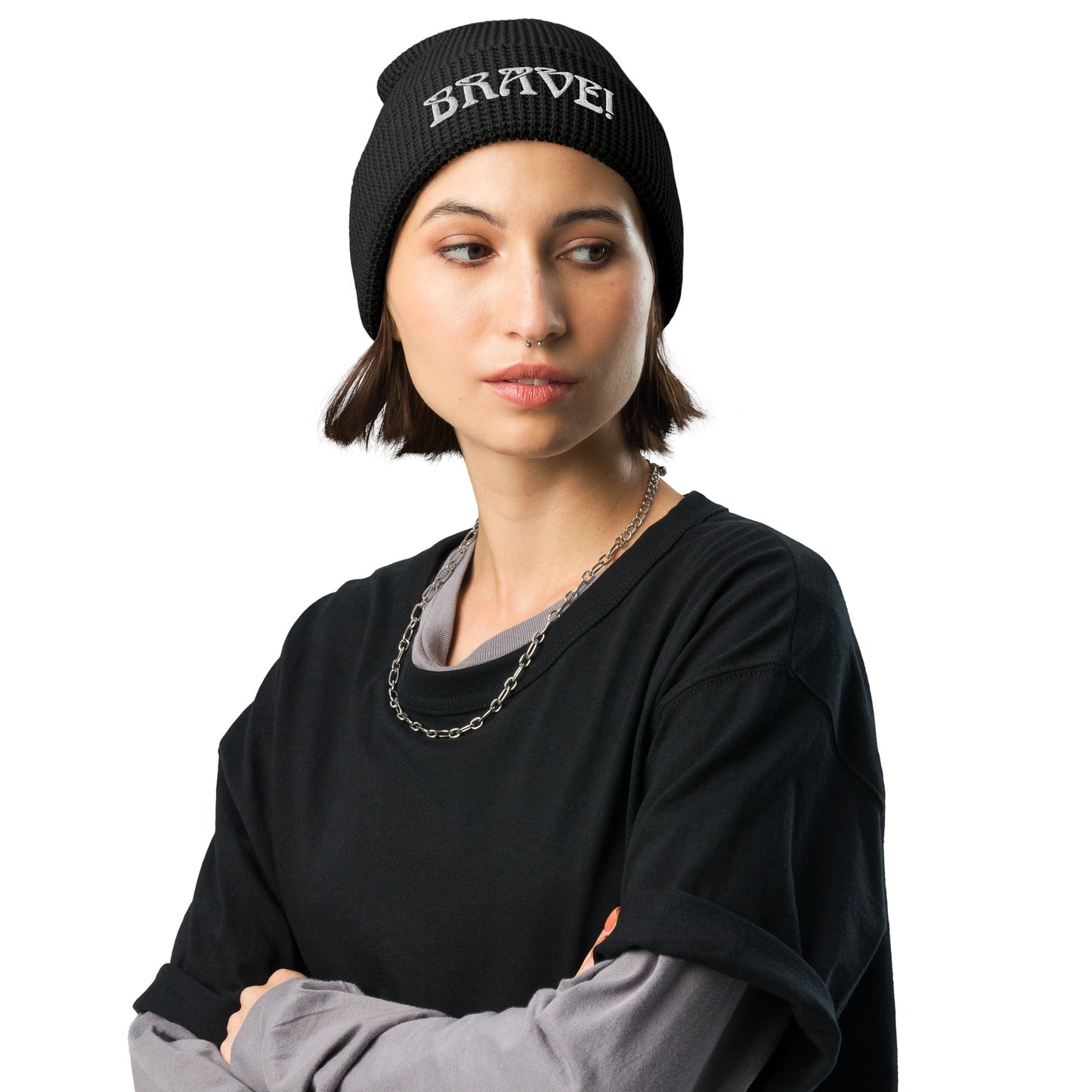 “BRAVE!”Waffle Beanie W/White Font