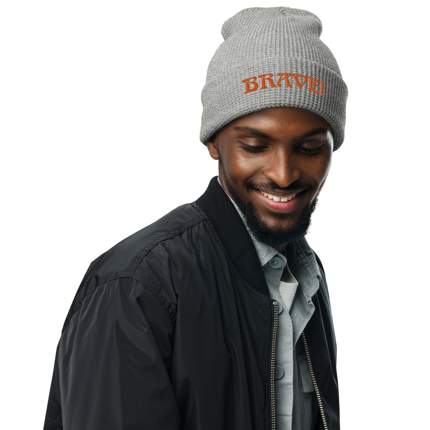 “BRAVE!”Waffle Beanie W/Orange Font
