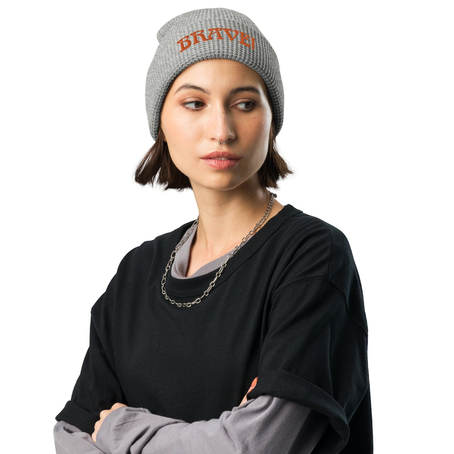 “BRAVE!”Waffle Beanie W/Orange Font