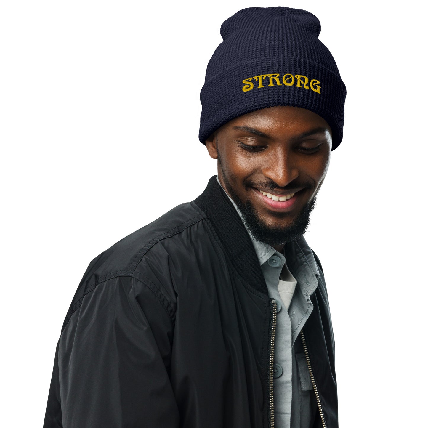 “STRONG”Waffle Beanie W/Yellow Font