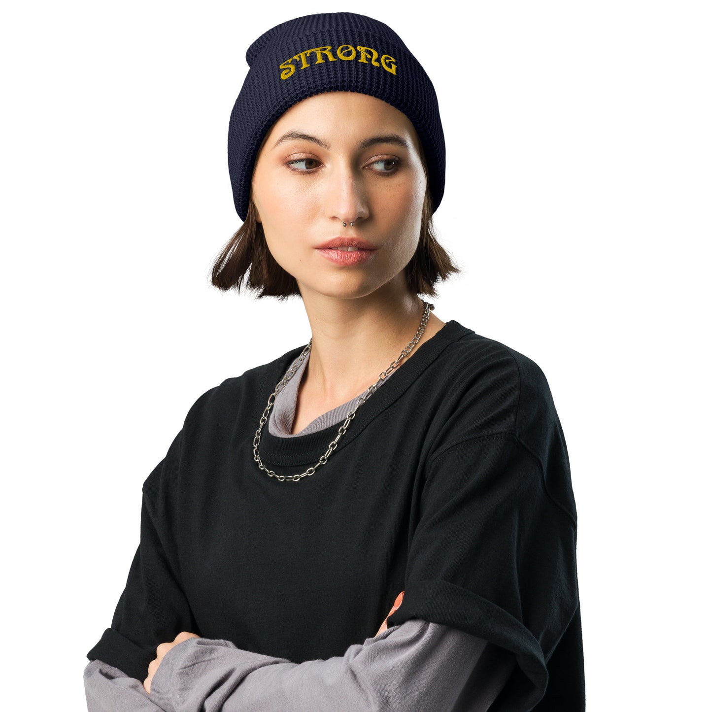 “STRONG”Waffle Beanie W/Yellow Font