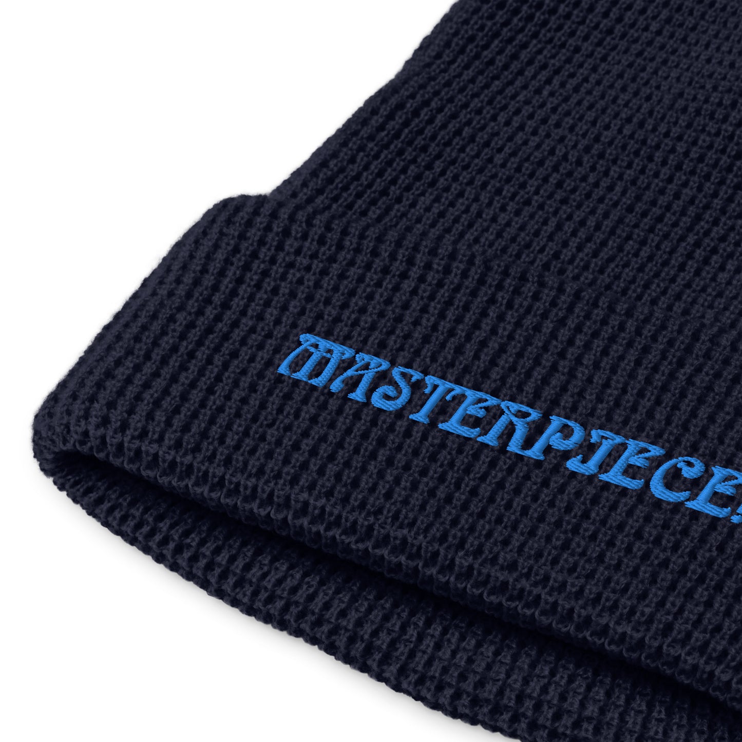 “MASTERPIECE!”Waffle Beanie W/Light Blue Font