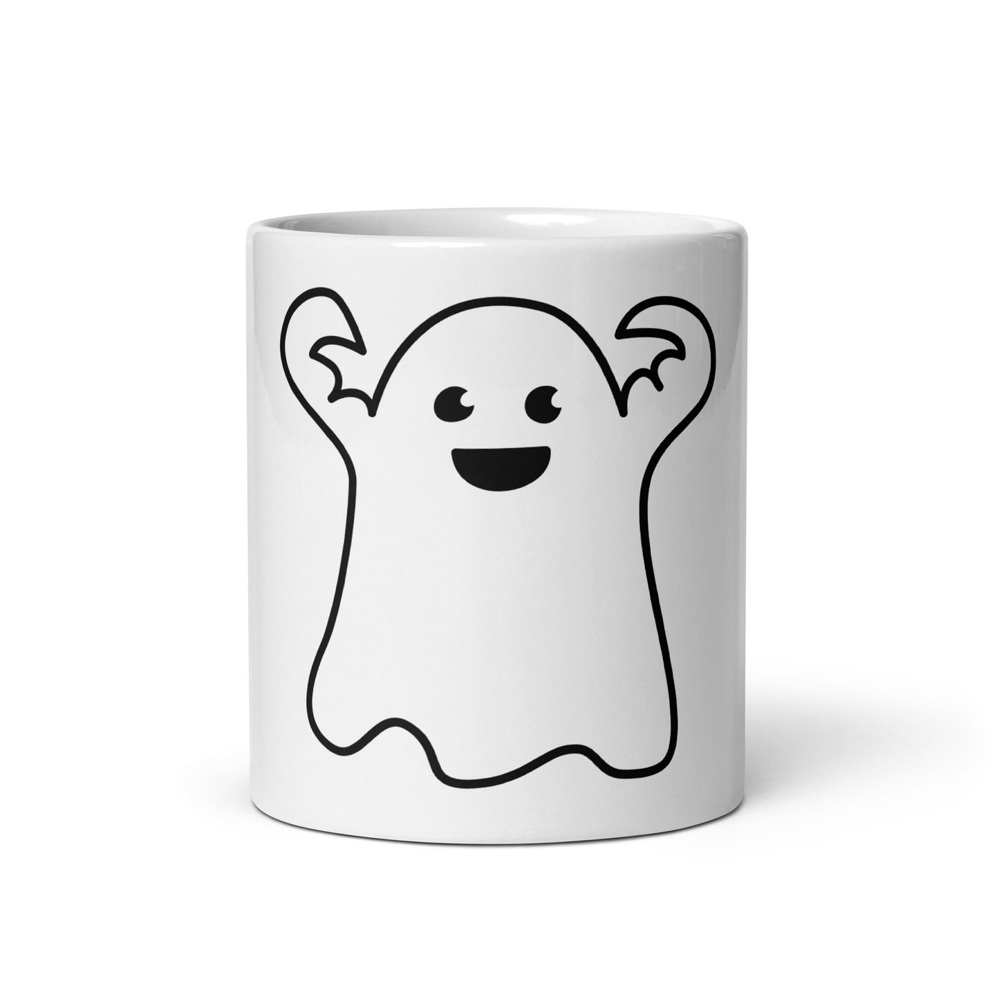 “HAPPY HALLOWEEN BLACK GHOST!White Glossy Mug W/Black Font