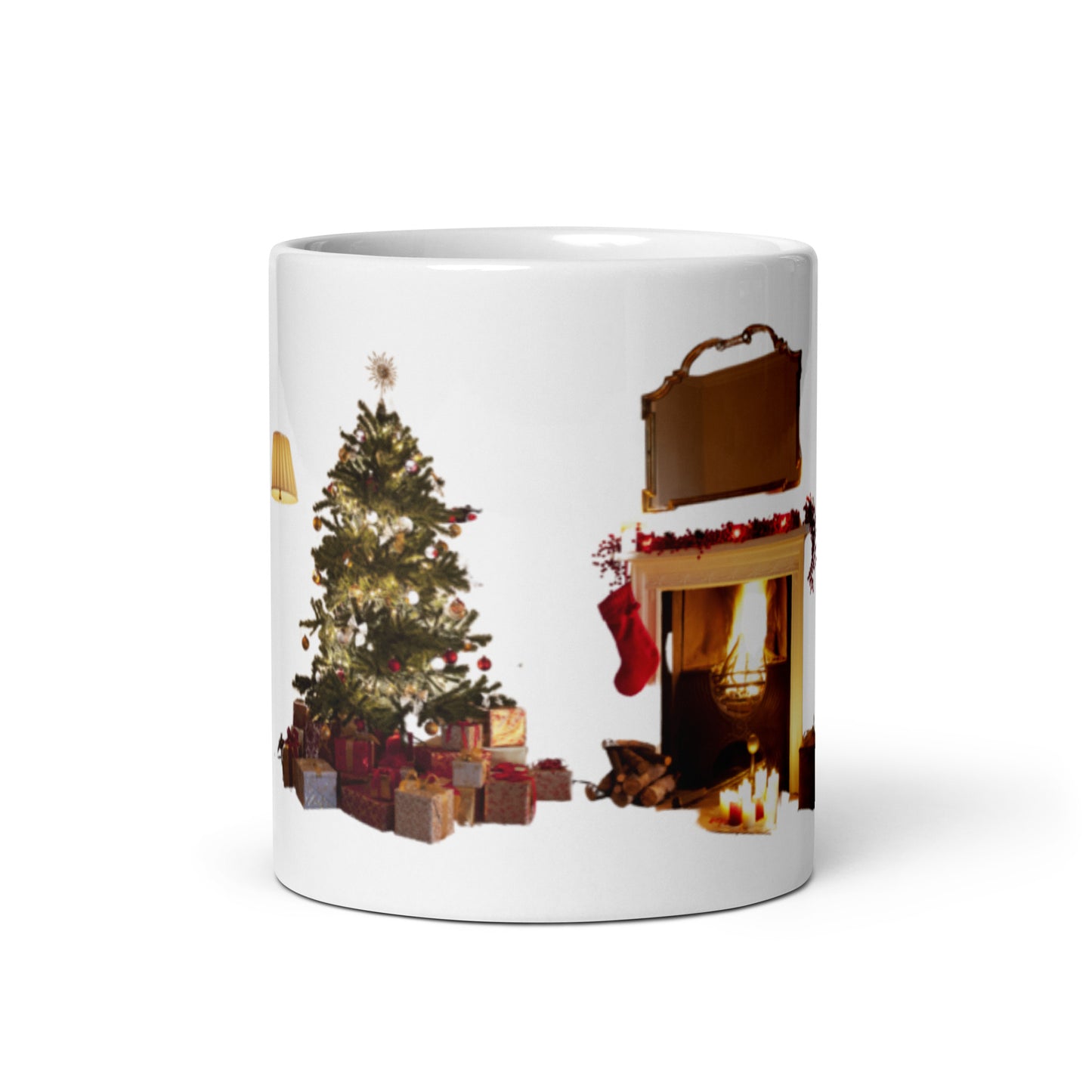 “MERRY CHRISTMAS!”White Glossy Mug W/Christmas Tree/Red Font