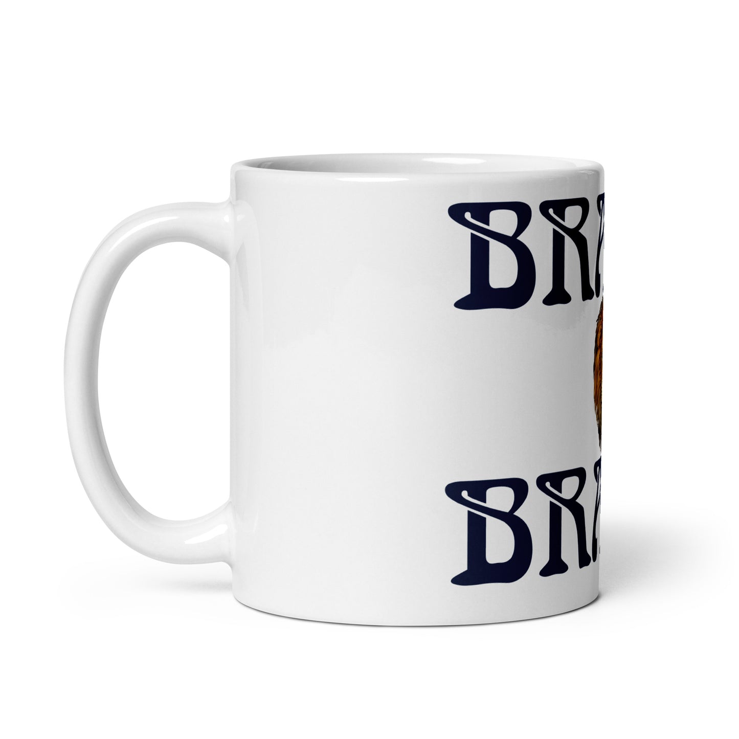 “BRAVE!”White Glossy Mug W/Navy Font