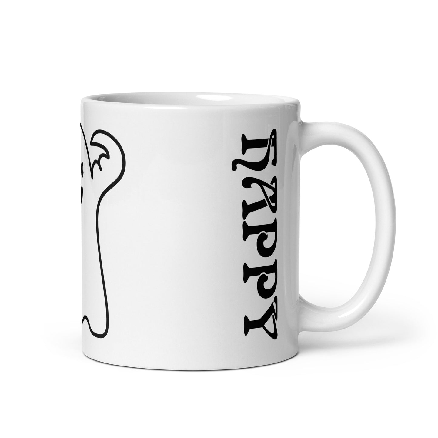 “HAPPY HALLOWEEN BLACK GHOST!White Glossy Mug W/Black Font