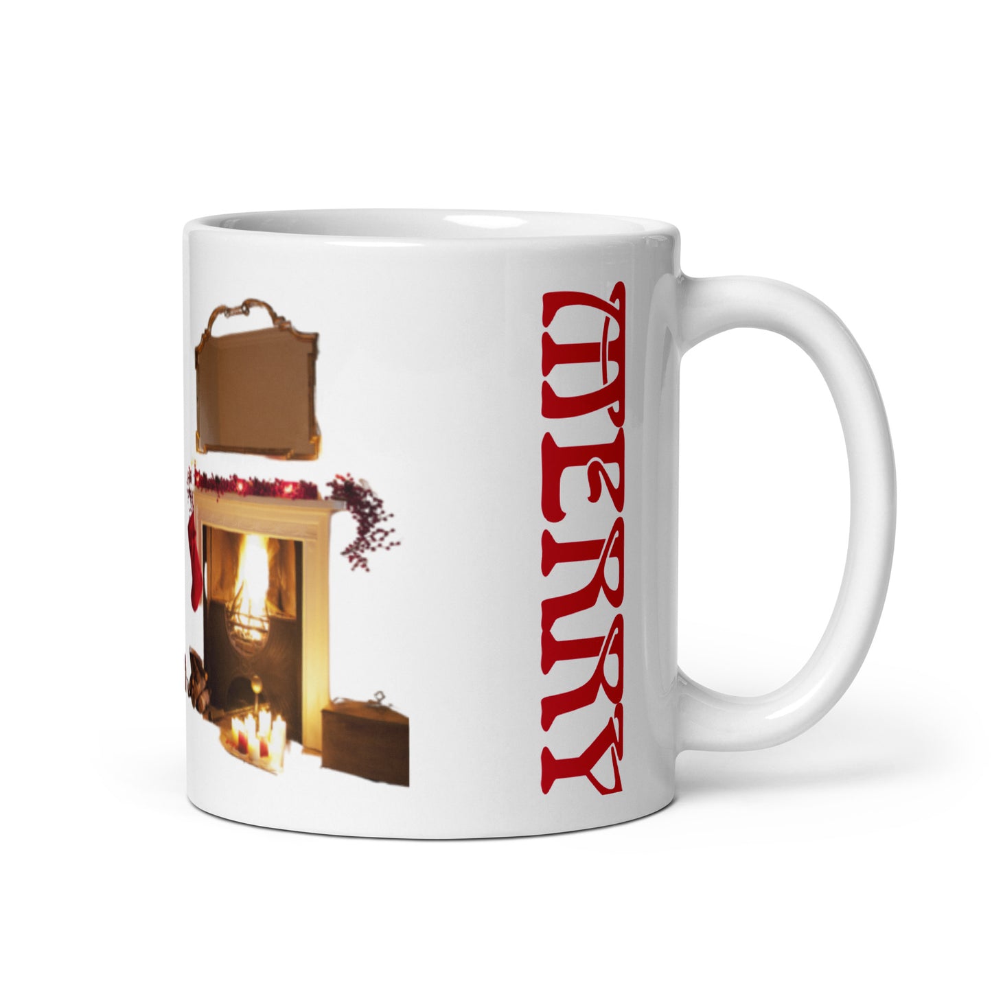 “MERRY CHRISTMAS!”White Glossy Mug W/Christmas Tree/Red Font