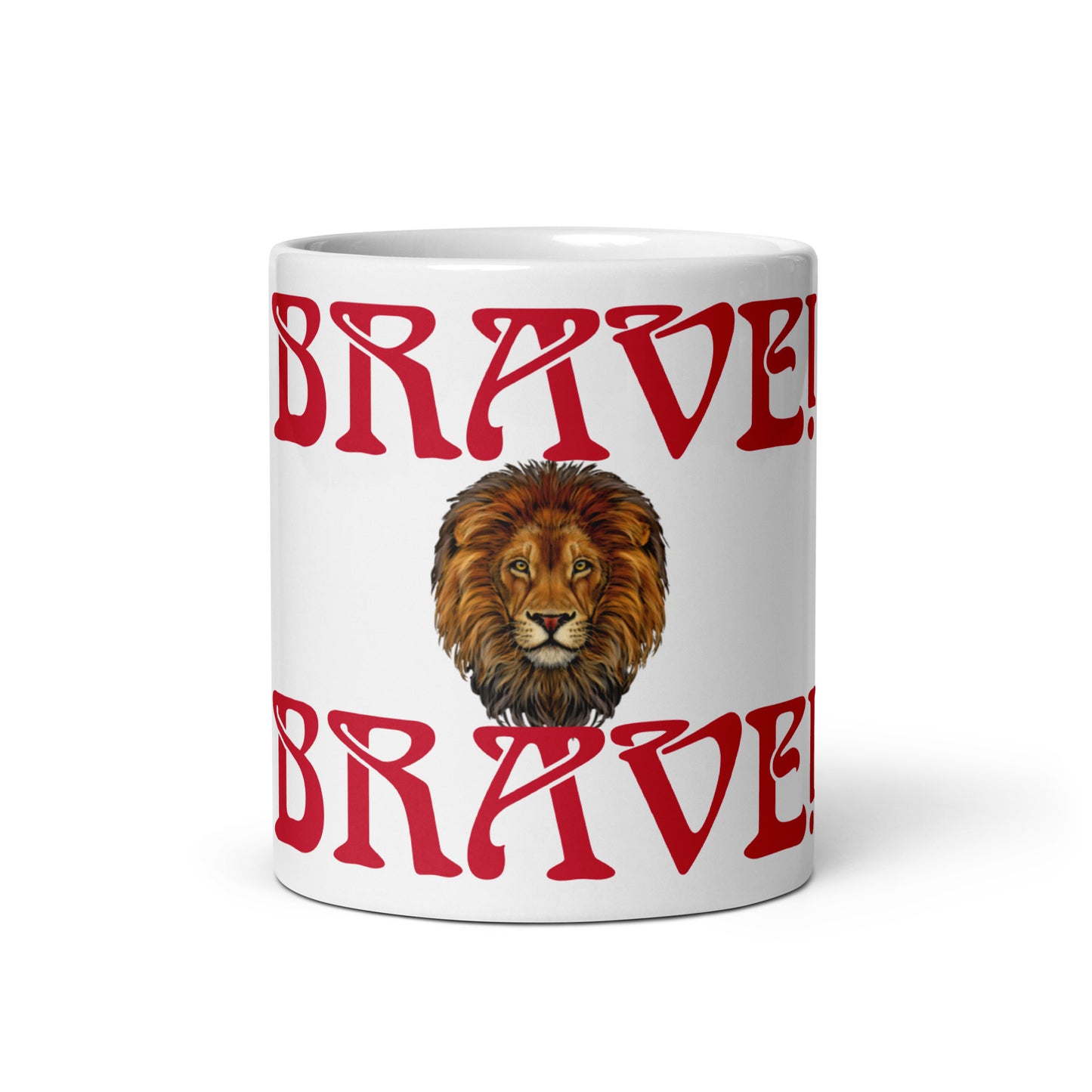 “BRAVE”White Glossy Mug W/Red Font