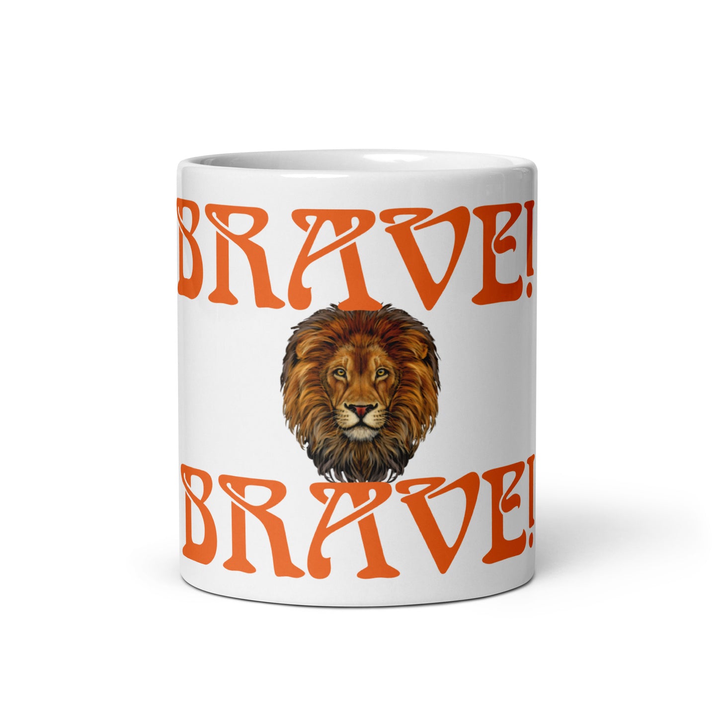 “BRAVE”White Glossy Mug W/Orange Font