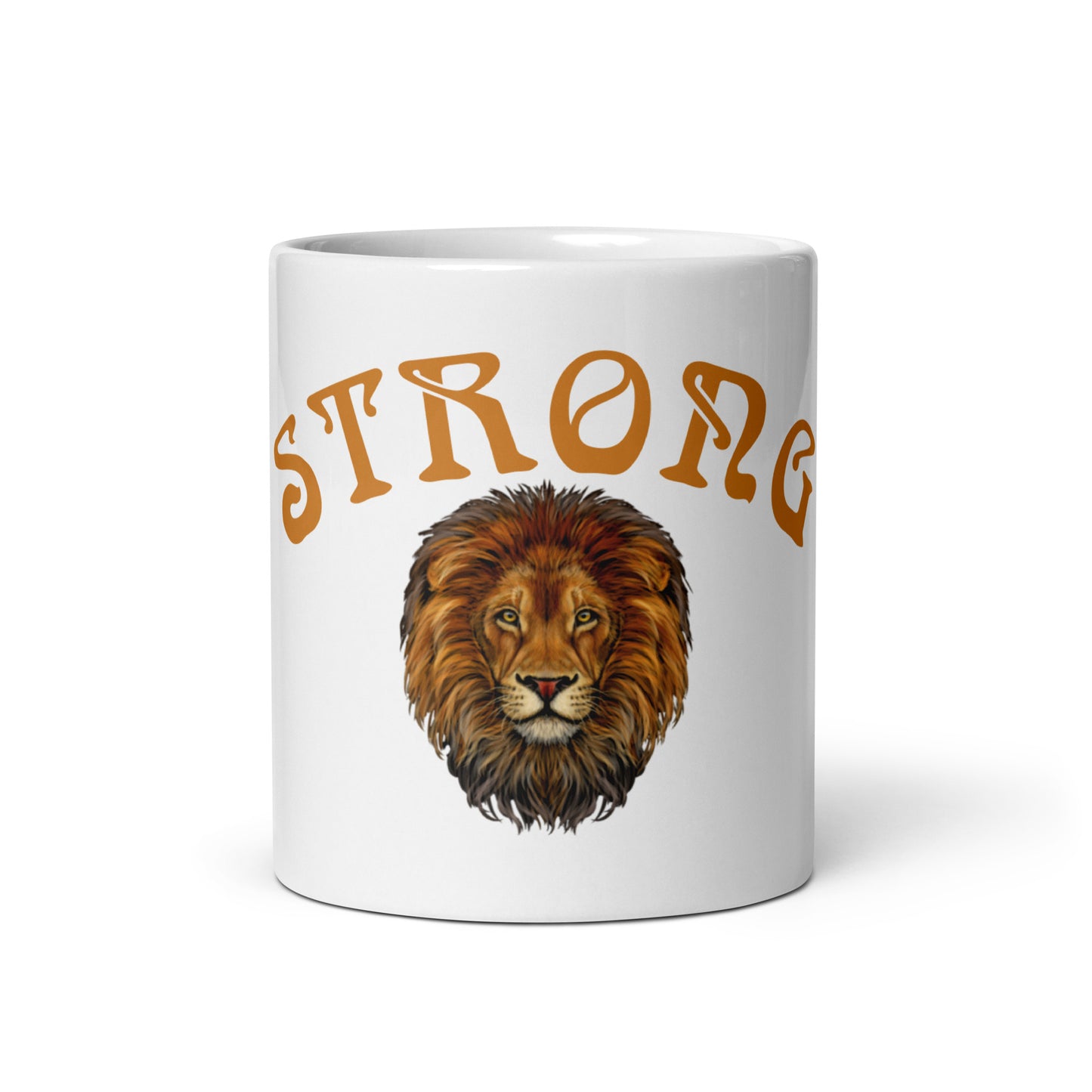 “STRONG”White Glossy Mug W/Arch Bronze Font