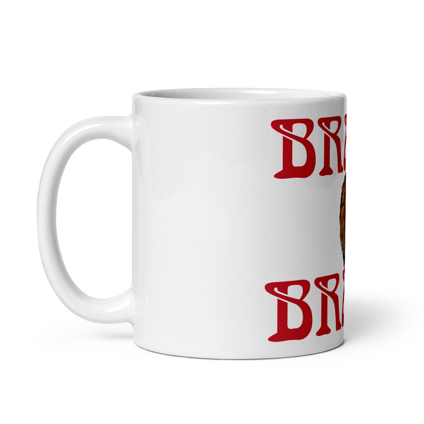 “BRAVE”White Glossy Mug W/Red Font