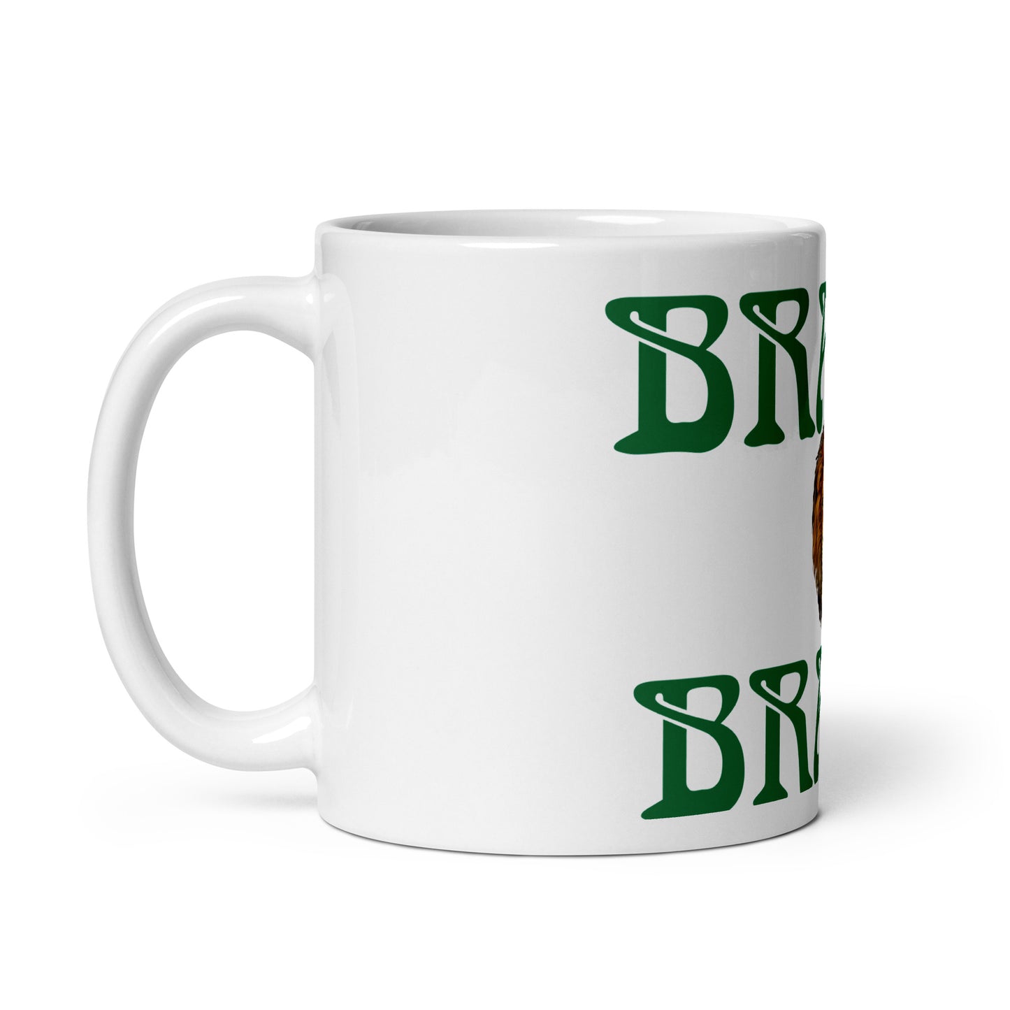 “BRAVE”White Glossy Mug W/Green Font