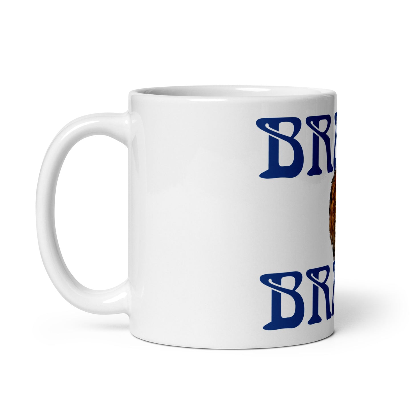 “BRAVE”White Glossy Mug W/Blue Font
