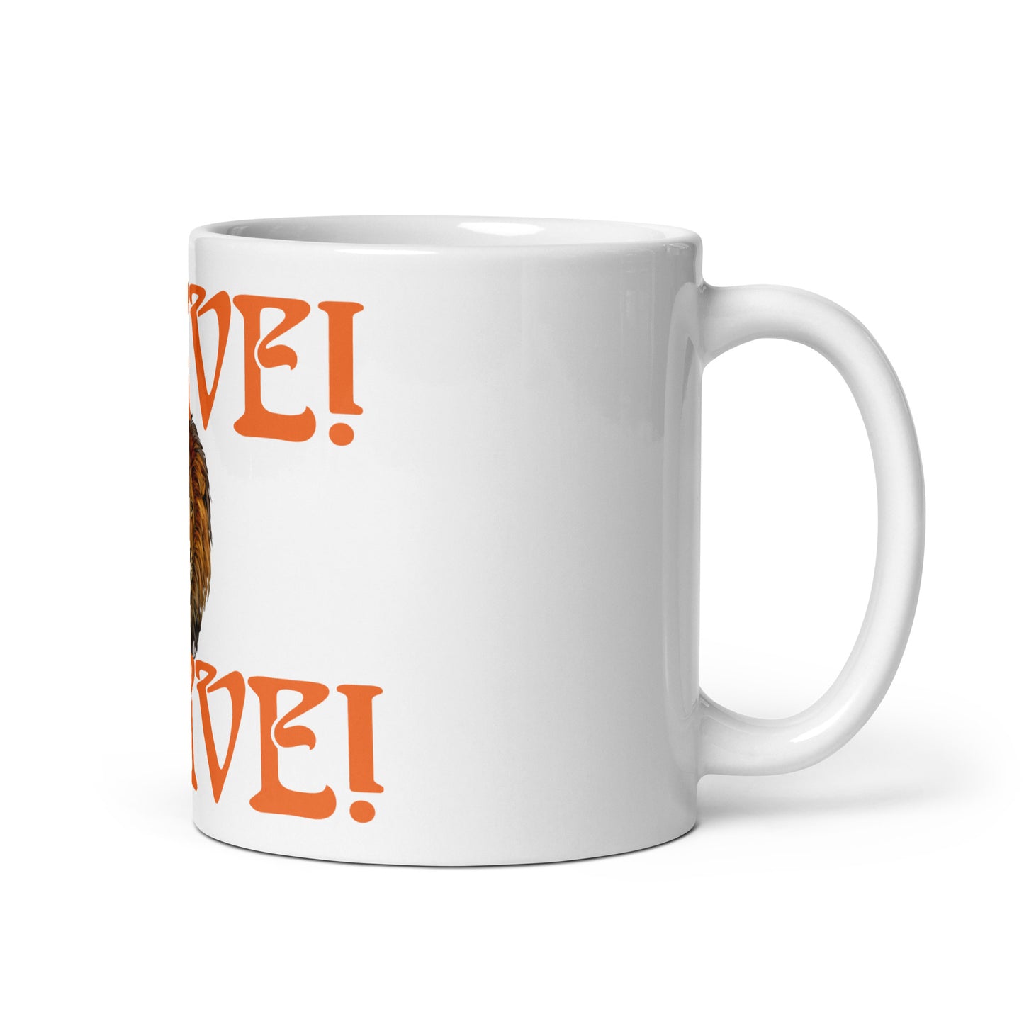 “BRAVE”White Glossy Mug W/Orange Font