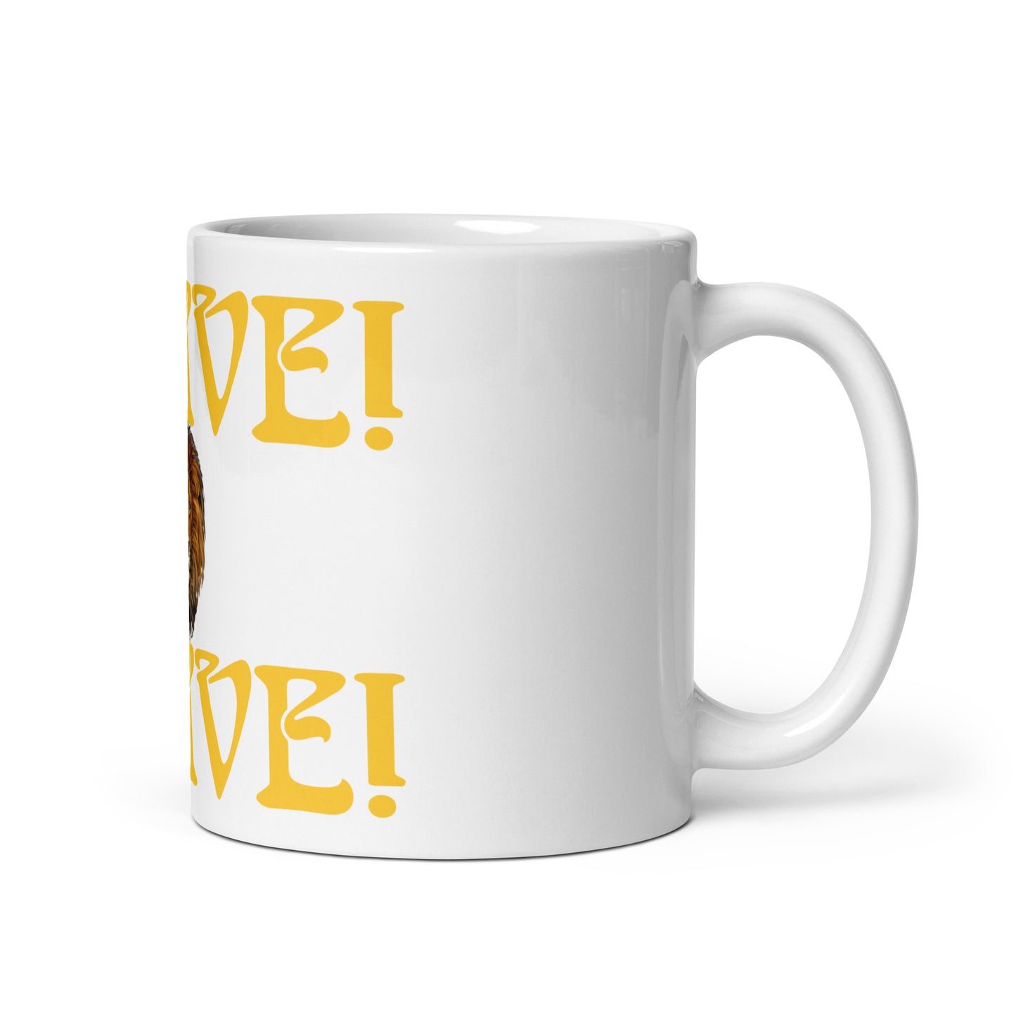 “BRAVE”White Glossy Mug W/Yellow Font