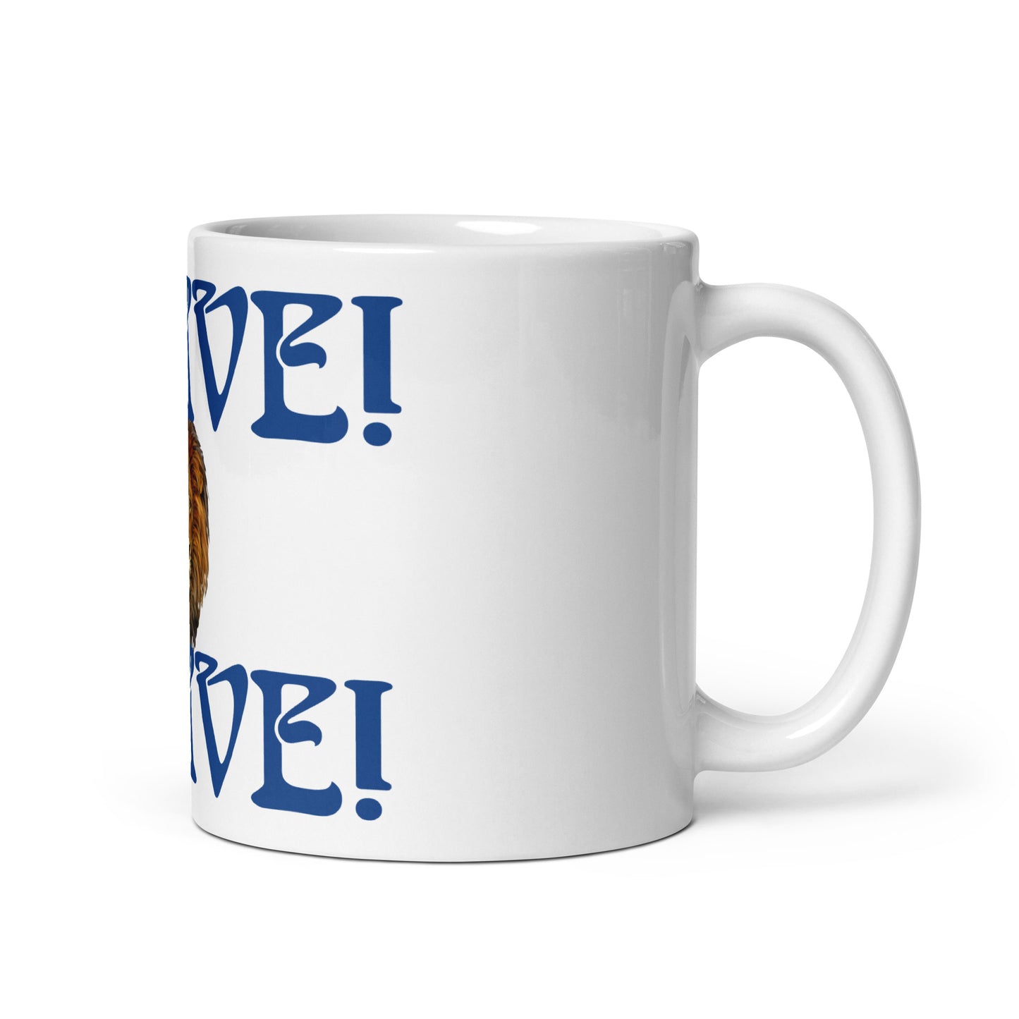“BRAVE”White Glossy Mug W/Blue Font