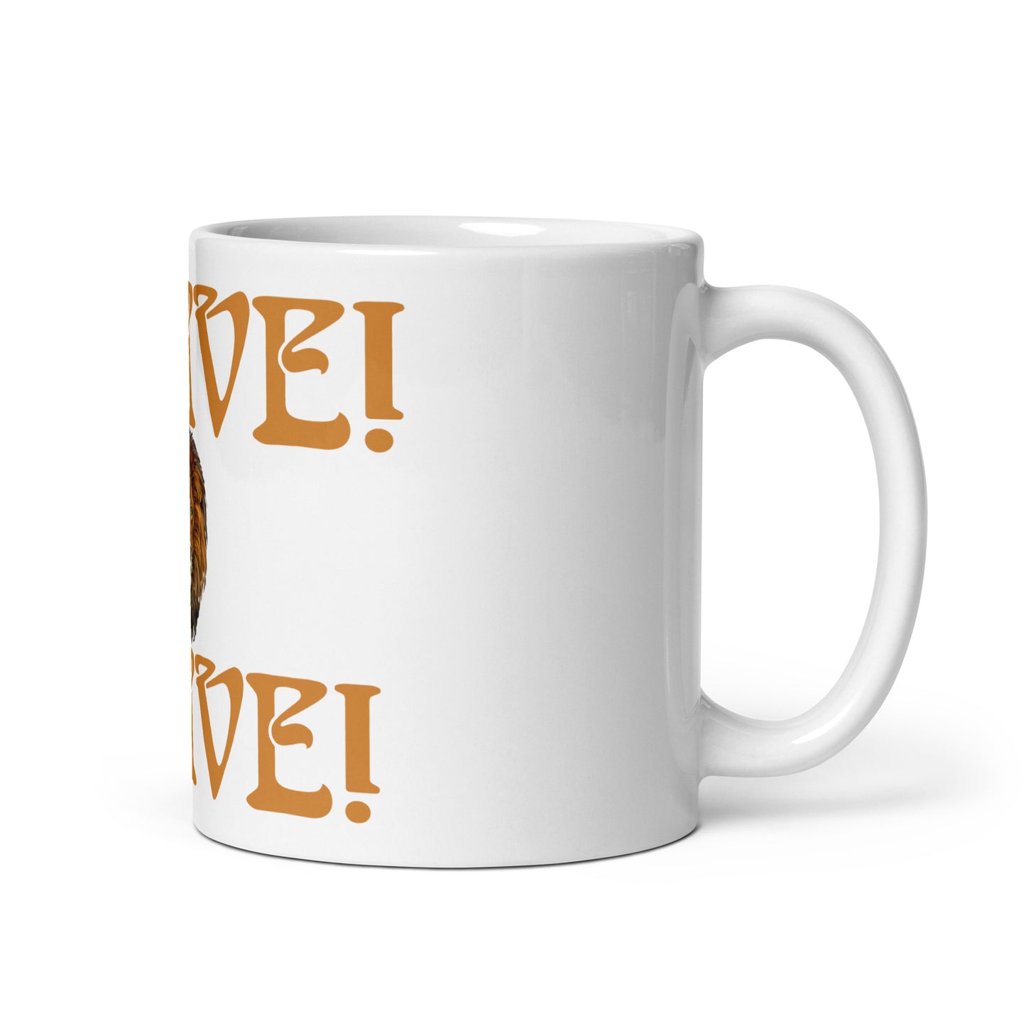 “BRAVE”White Glossy Mug W/Bronze Font
