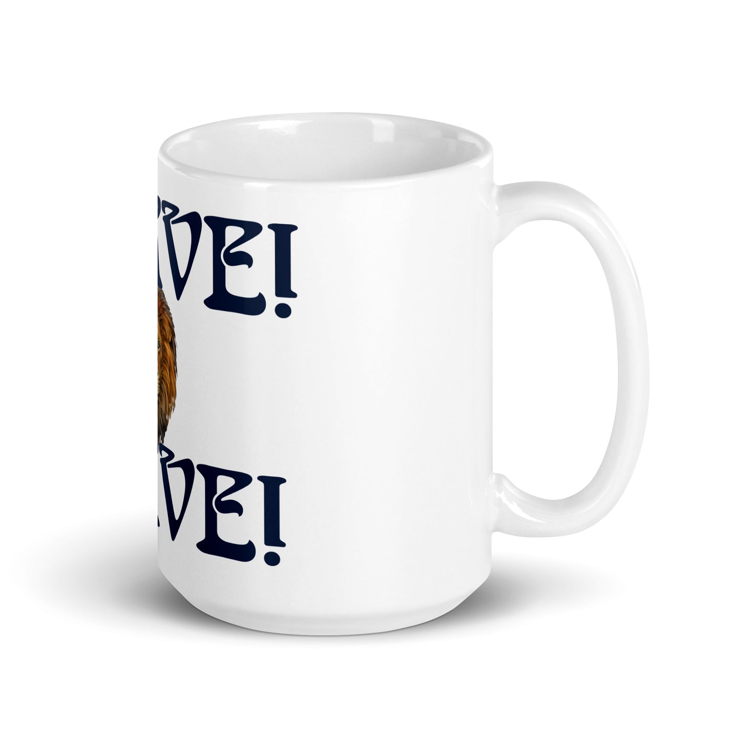 “BRAVE!”White Glossy Mug W/Navy Font