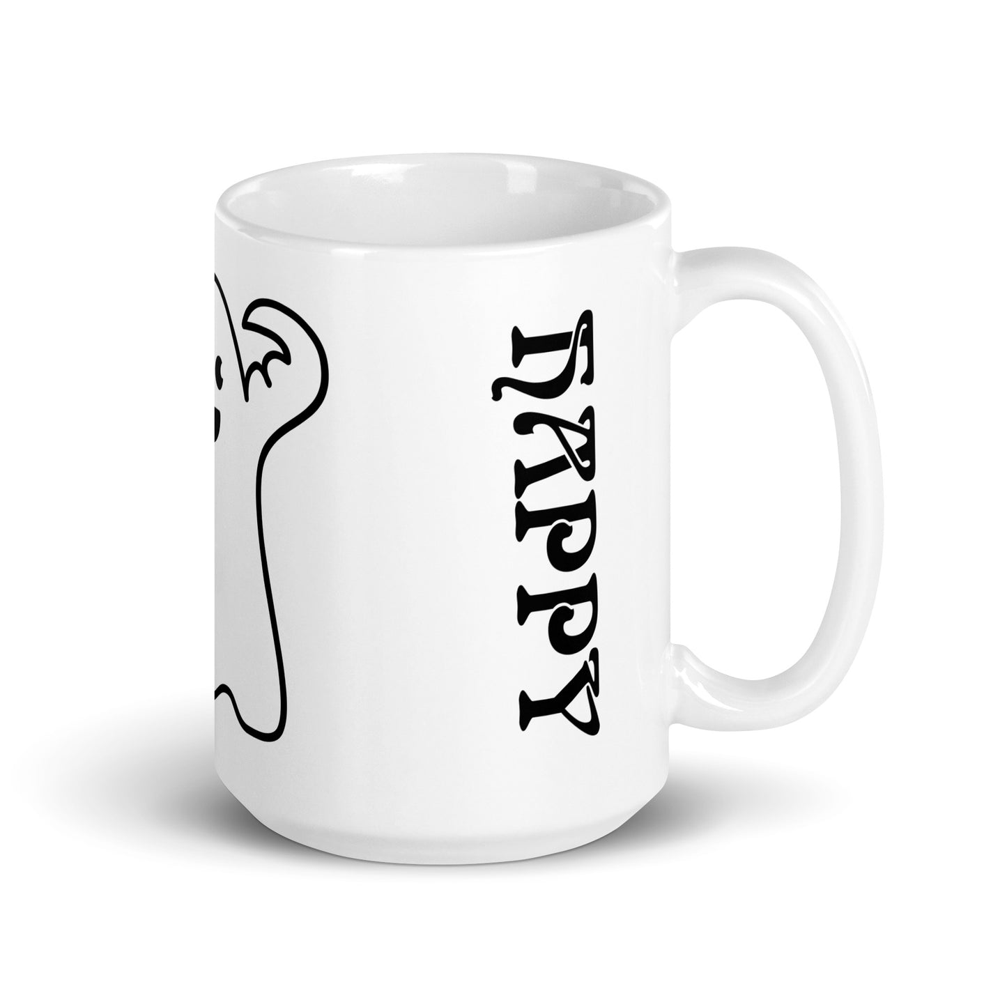 “HAPPY HALLOWEEN BLACK GHOST!White Glossy Mug W/Black Font