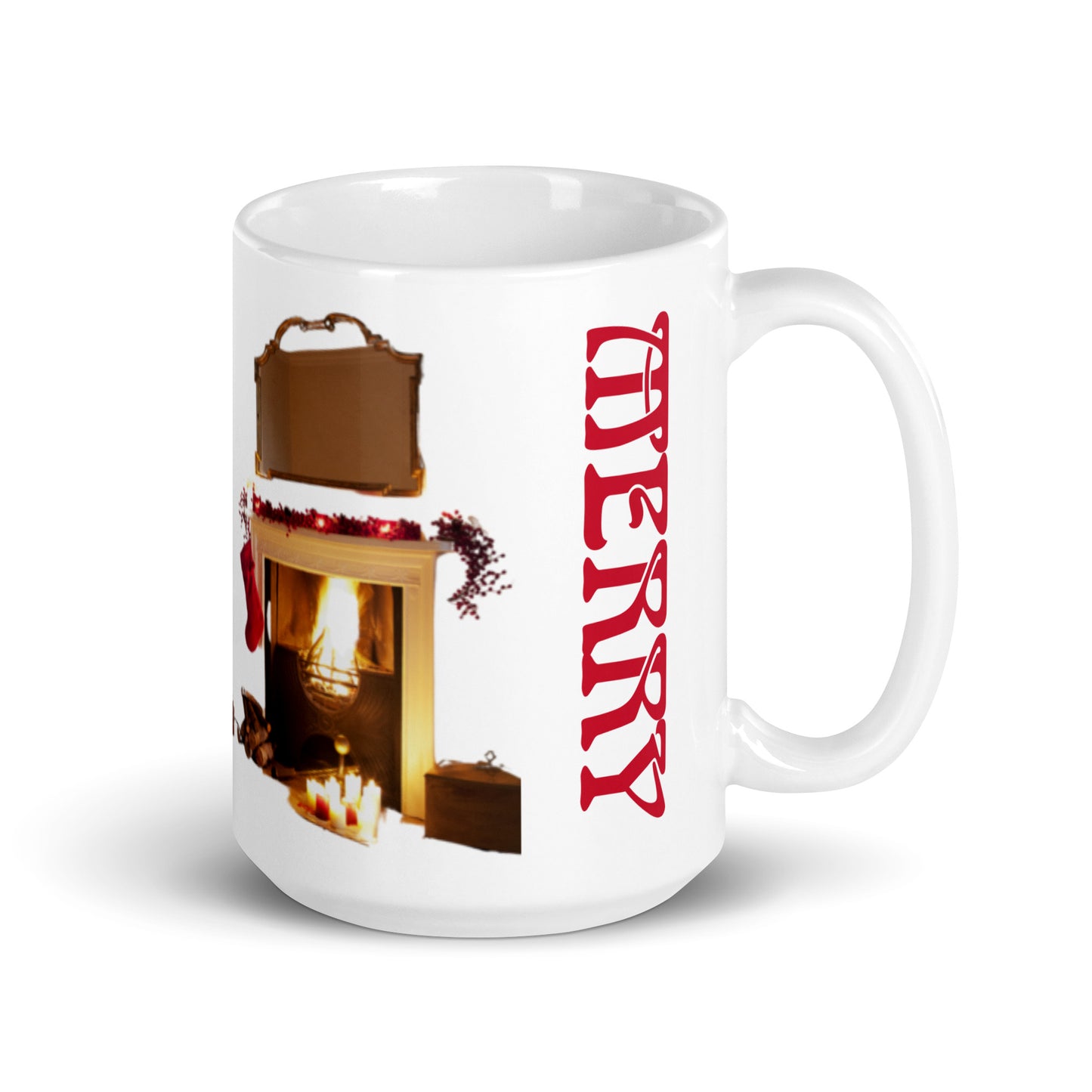 “MERRY CHRISTMAS!”White Glossy Mug W/Christmas Tree/Red Font
