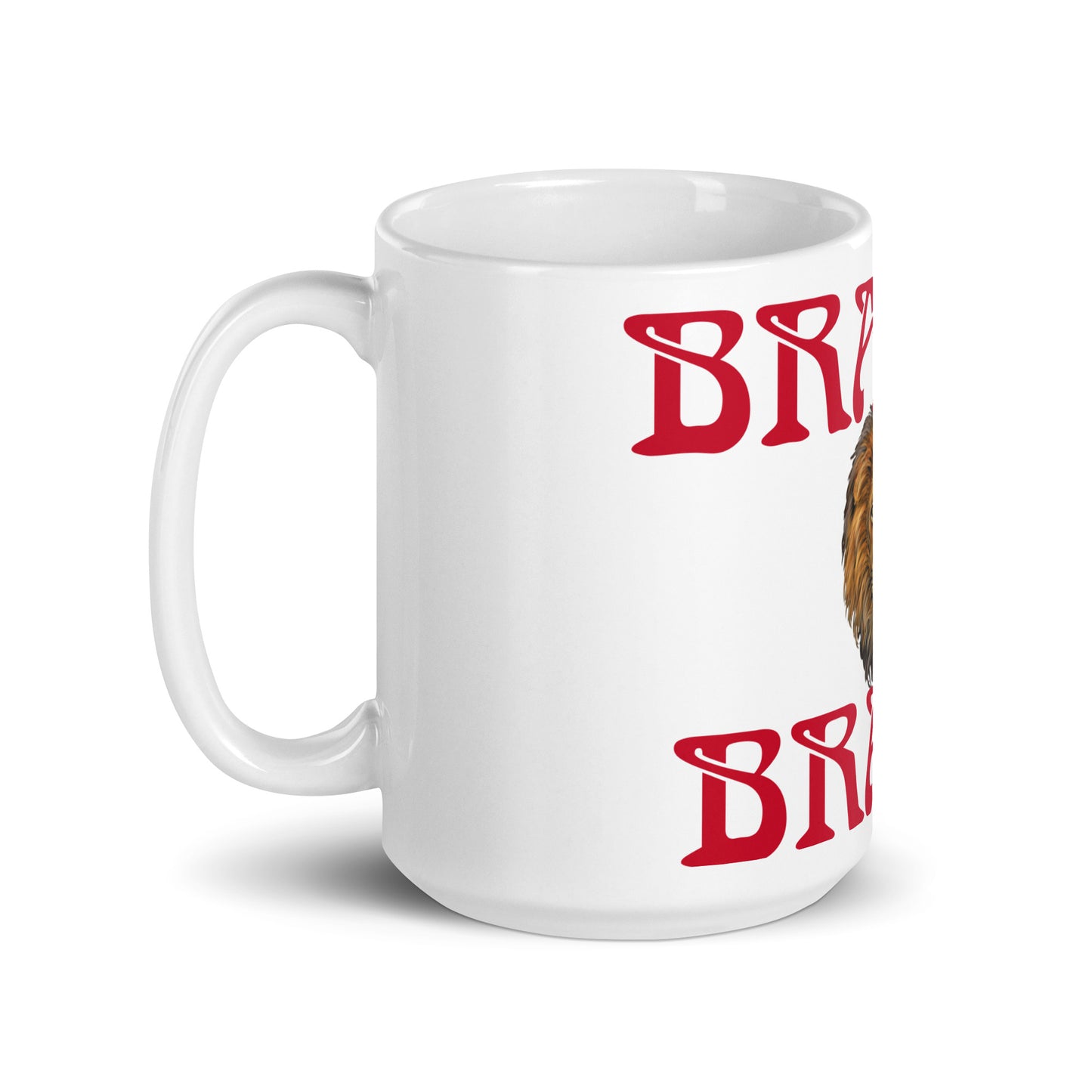 “BRAVE”White Glossy Mug W/Red Font