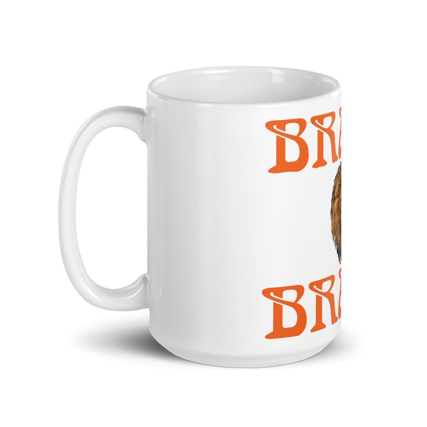 “BRAVE”White Glossy Mug W/Orange Font