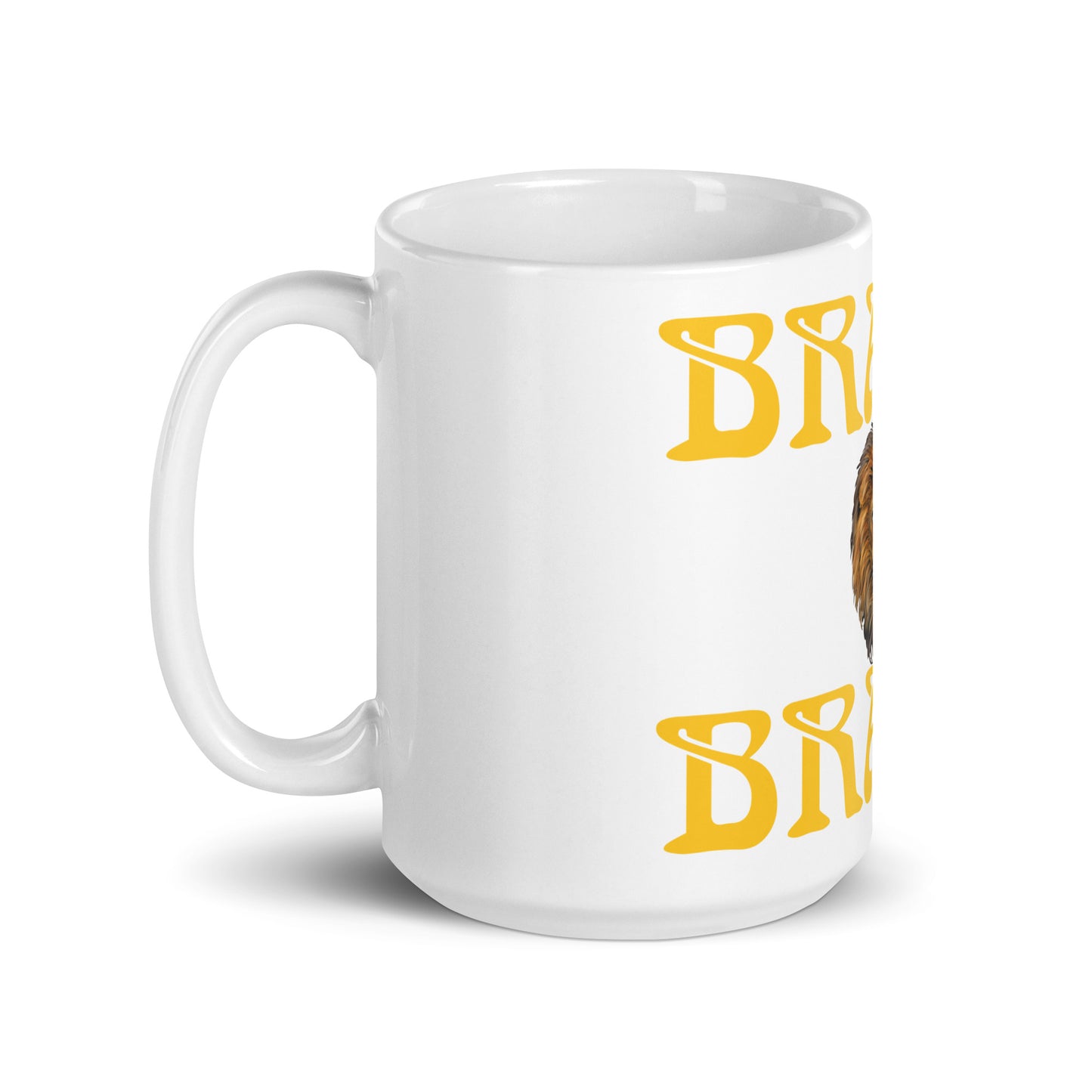 “BRAVE”White Glossy Mug W/Yellow Font