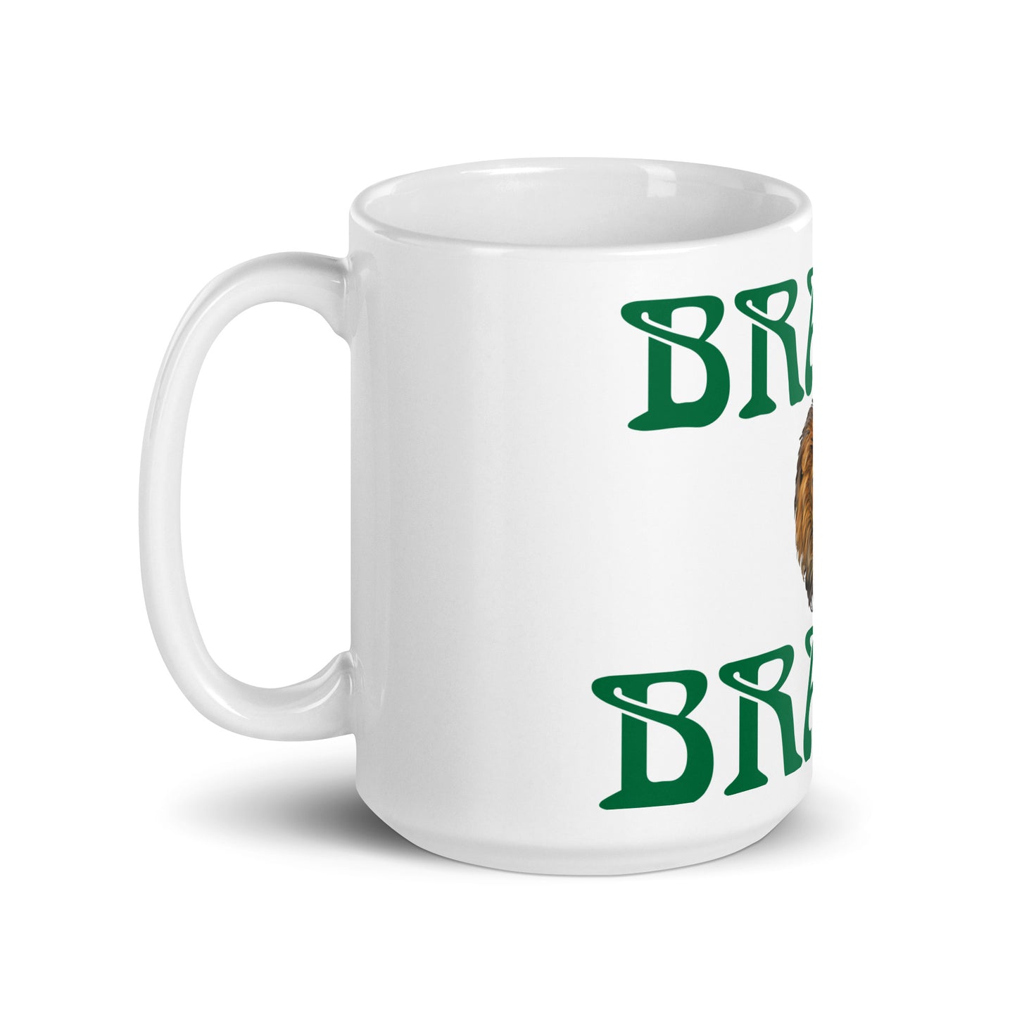 “BRAVE”White Glossy Mug W/Green Font